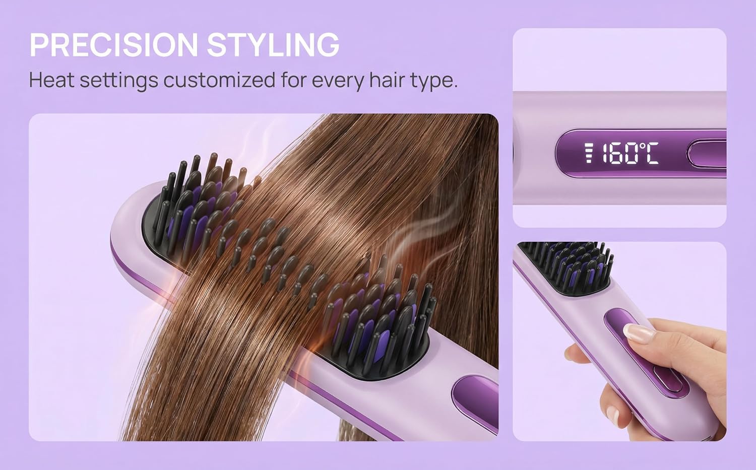 2026 Go Brush Pro Cordless Hair Straightener Brush, Portable Travel Mini Straightener for Short Hair with LCD Temperature Display, Fast Heating Small Hair Styling Tool for Women (White)