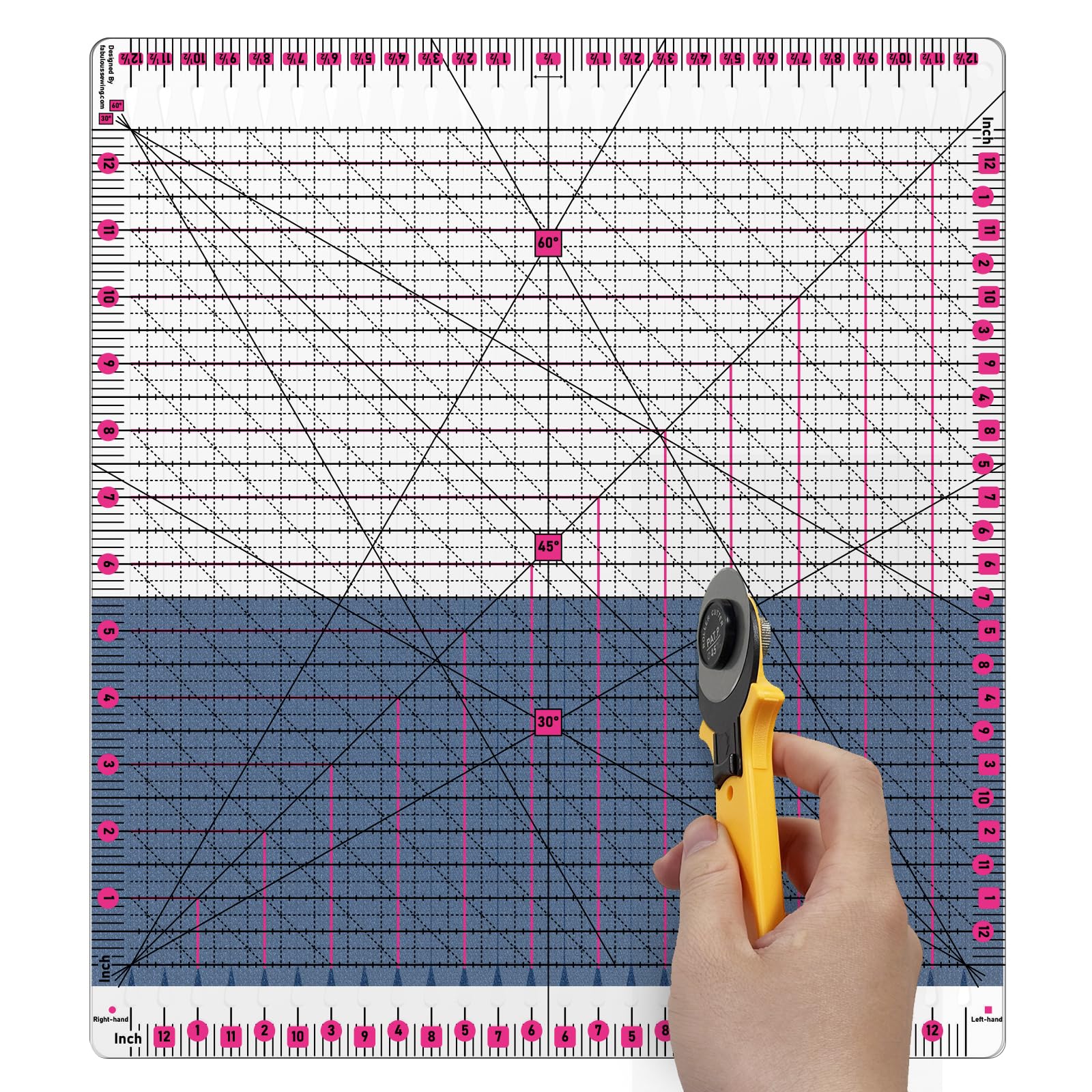 Vivizen Pink Quilting Ruler |12.5X12.5 Inch Slotted Quilting Ruler For Fabric Cutting, Sewing & Patchwork | Acrylic Quilt Ruler With Measurement
