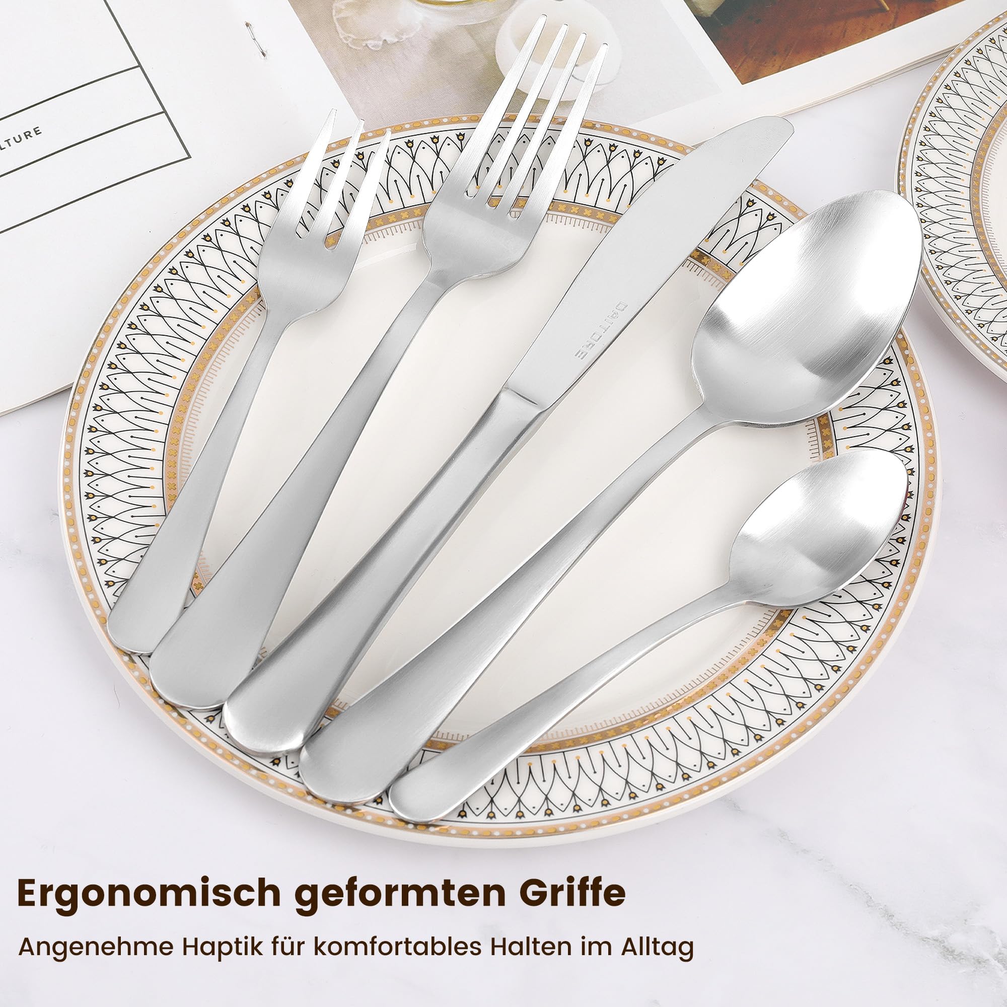 Besteckset 30-teilig für 6 Personen, Hochwertiges Besteck Set aus Edelstahl, Essbesteck Set mit Löffel, Gabel und Messer für Alltag und Gäste, Silber