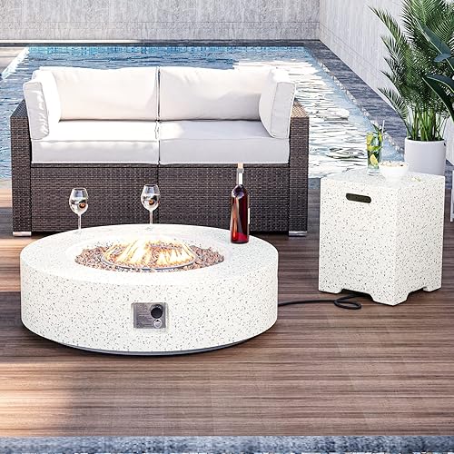 HOMPUS Mesa redonda para fogata de propano para exteriores, mesa de fuego de 41 x 12 pulgadas, mesa de cubierta de tanque de 20 libras, fogata de