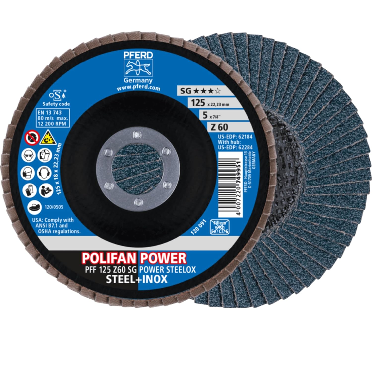 5" x 7/8" POLIFAN® Flap Disc- Flat SG, Zirconia, 40 Grit