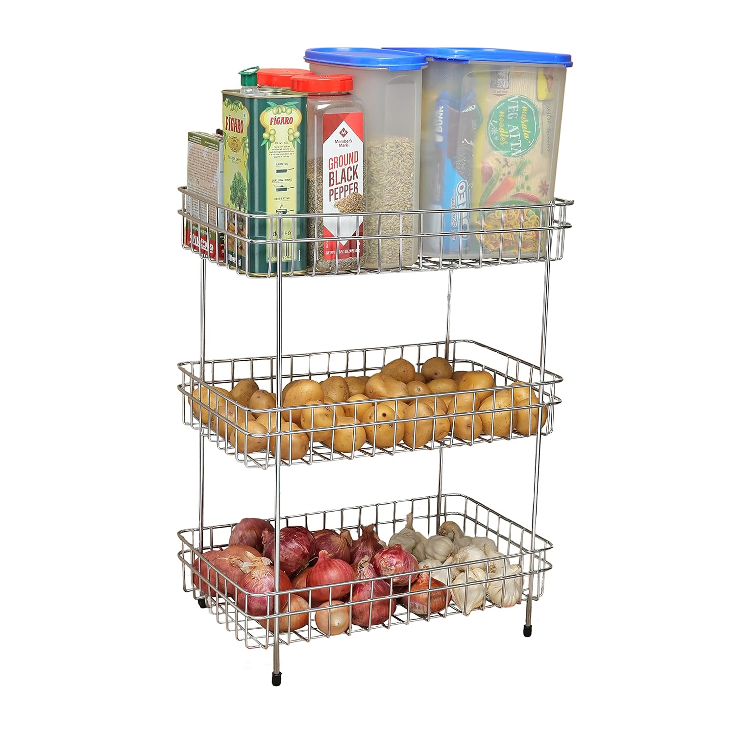 FORTUNE Stainless Steel 3Layer Kitchen Basket Rack Multipurpose