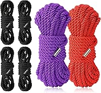 SFcaris Silk Soft Nylon Rope - Skin-Friendly Braided Ropes (4x6.5ft Black, 16ft Red & Purple), Durable 8mm Multipurpose for Crafts & Decor