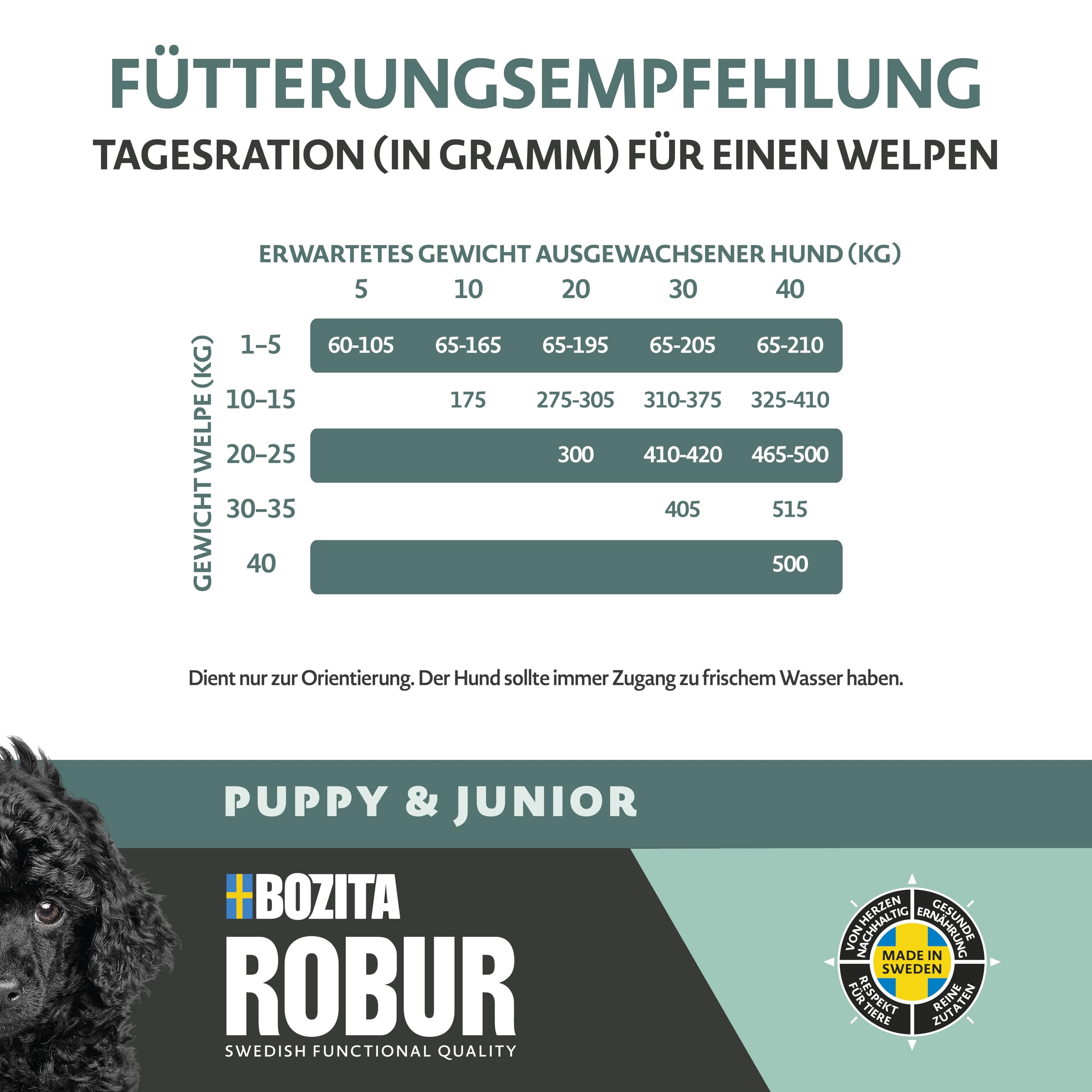 Bozita ROBUR Puppy & Junior Huhn 12kg - Welpenfutter Trockenfutter mit hoher Akzeptanz, Postbiotika ohne Weizen für kleine bis mittelgroße Rassen
