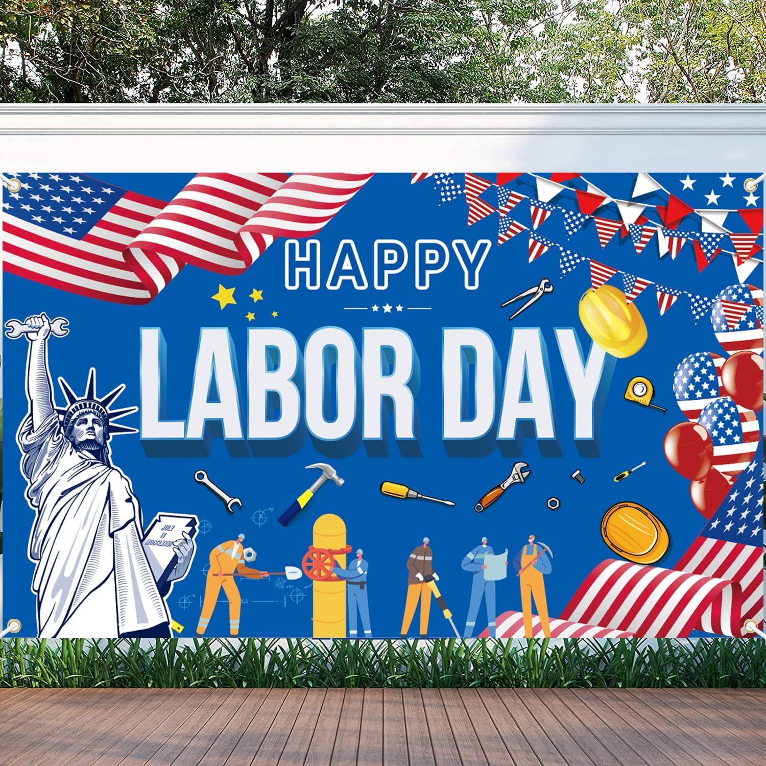 Happy Labor Day Backdrop 73x44 Inch, Labor Day Decorations