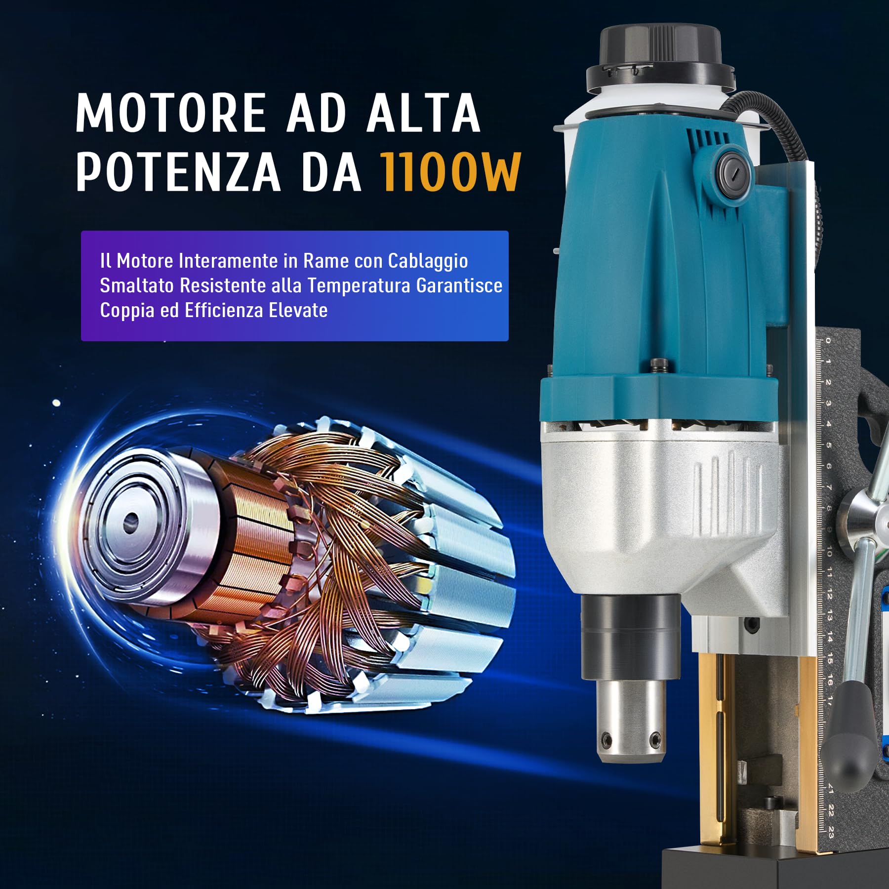 ZELCAN 1100W Trapano Magnetico Trapano Elettromagnetico Portatile 12000N Trapano Colonna Base Magnetico Elettrico Fino a 40 mm, Profondità Massima 50 mm per Uso Industriale o Domestico (con 11 Punte)