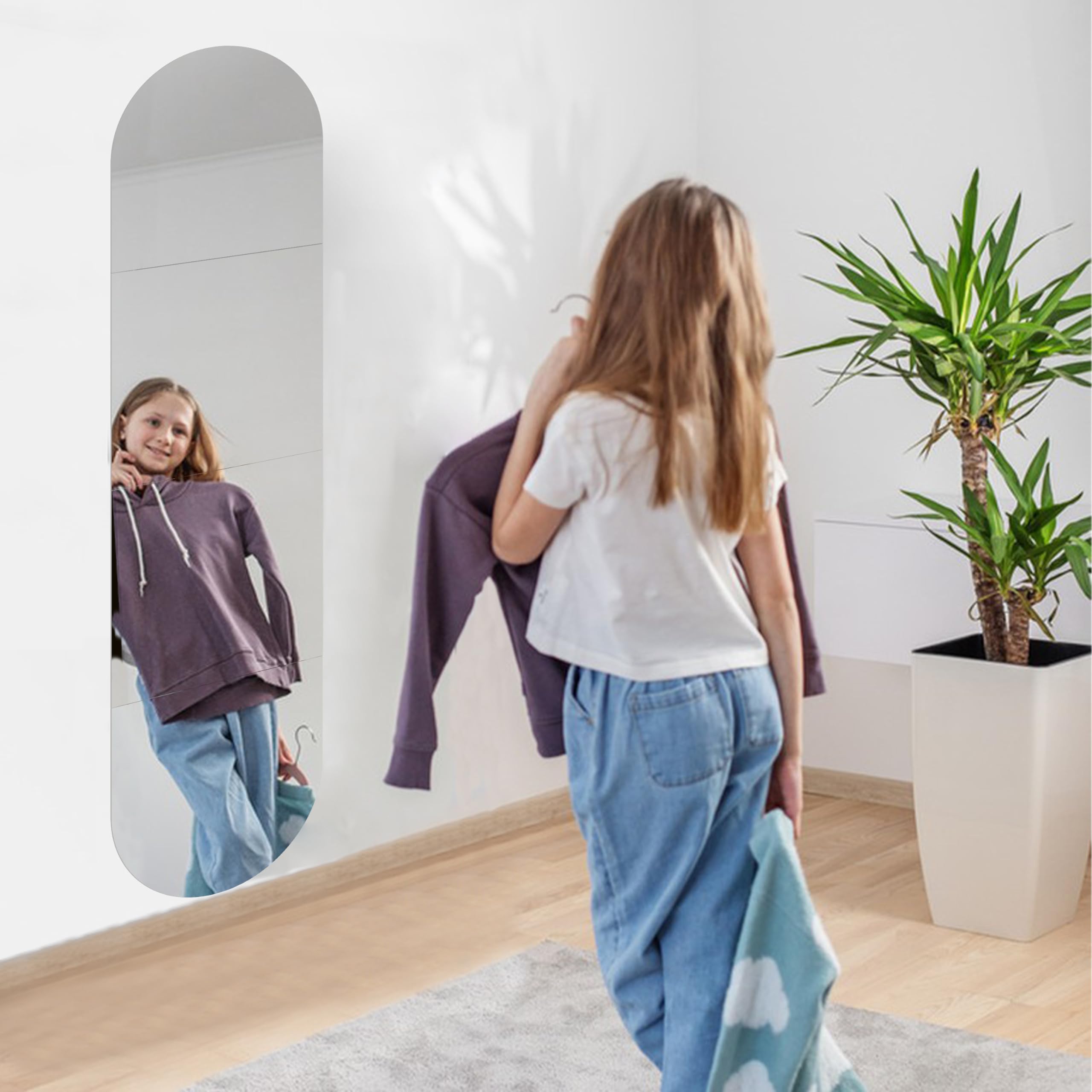 Larber 4 Piezas Espejos Autoadhesivos Pared Forma Cuadraday Semicircular,30x30CM Espejos Decorativos de Pared sin Marco Espejos Adhesivos Pared para Dormitorio Sala de Estar Baño Vestuario Gimnasio