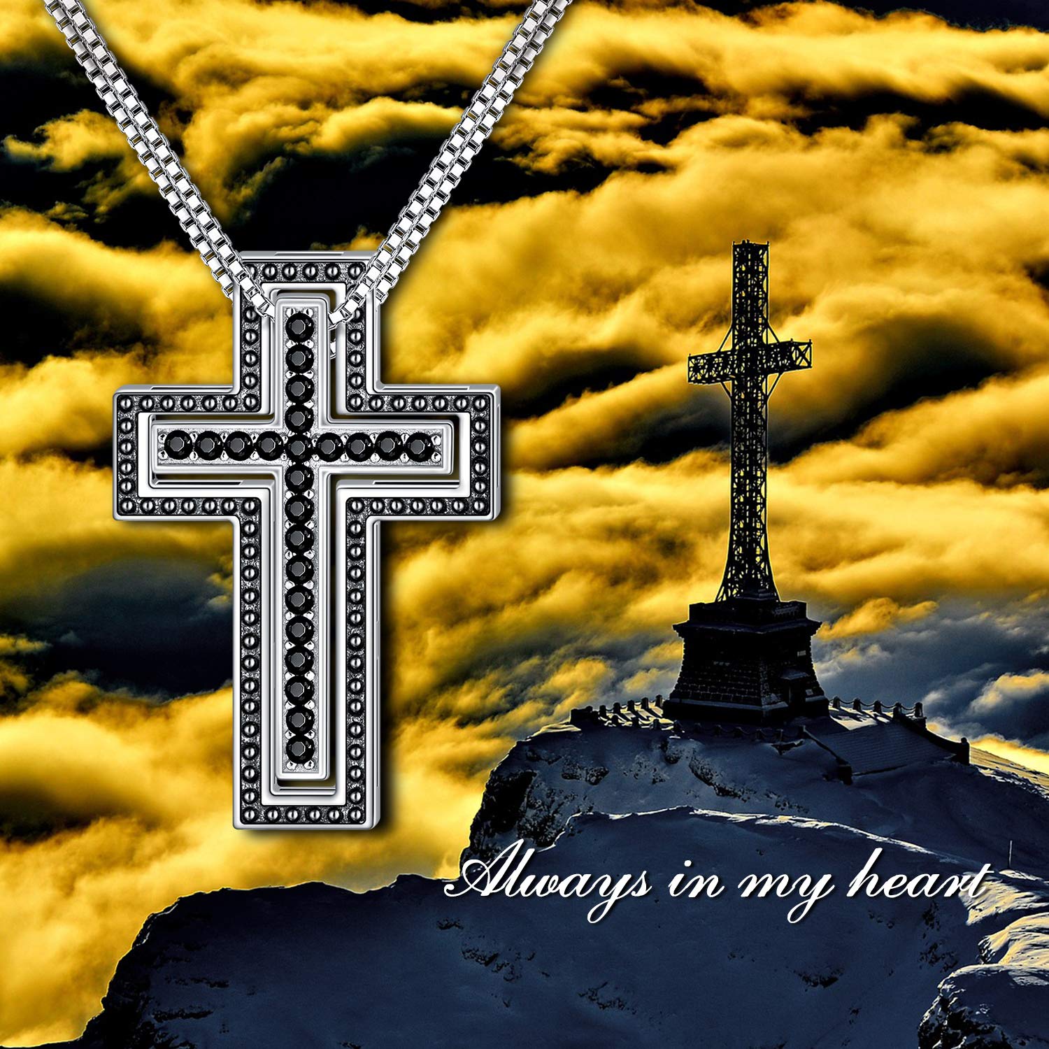 SOULMEET Pasujący naszyjnik ze srebra wysokiej próby dla par matki córki syna sióstr przyjaciół 2 z diamentowym cięciem okrągła czarna cyrkonia sześcienna 'Always Be with You'