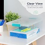 IRIS USA 11.4 L (12 US Qt) Large Deep Clip Box, 4 Pack, Clear Plastic Storage Container Bins with Latching Lids, Organizer for Home, Office and Classroom, Stackable Nestable, Seafoam Blue Buckles