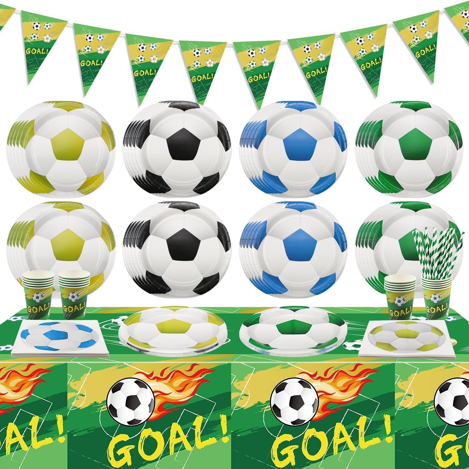 Fußball-Partyzubehör-Set Für 24 Gäste – Mit Tellern, Bechern, Servietten & Banner