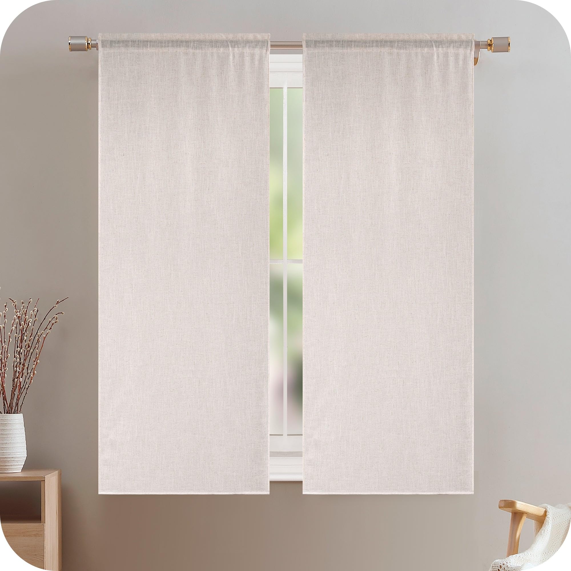 GIRASOLE HOME Tende Creta Semi Filtranti Simil Lino Naturale 2 Pannelli 55x130cm Tasca