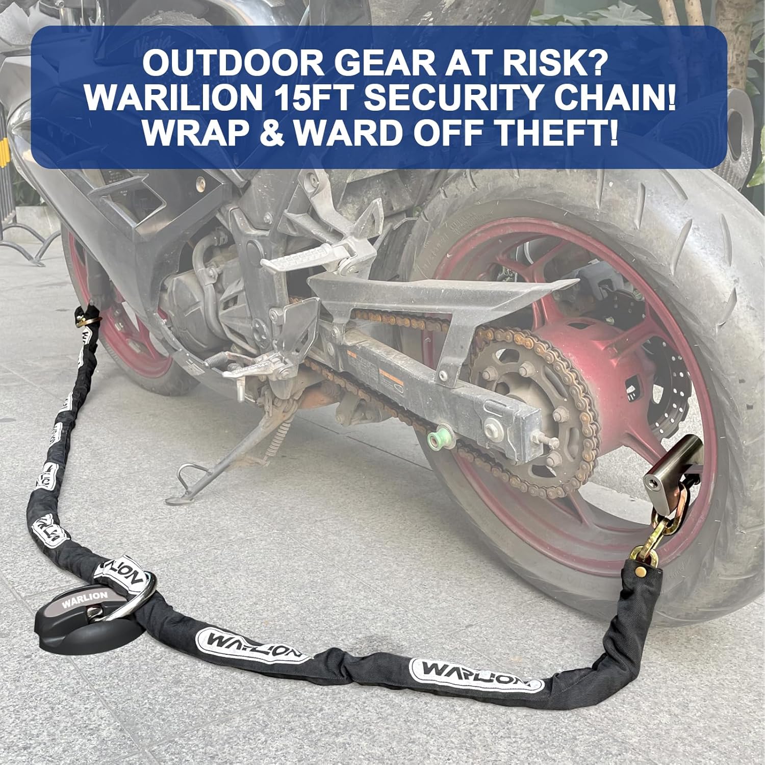 Heavy Duty Security Chain, 10ft x 3/8in Thick, Anti-Theft Cut-Proof Motorcycle Chain with Cinch Ring - Secure Generators, Ebikes, 2-Wheeled Vehicles Heavy Duty Security Chain, 10ft x 3/8in Thick, Anti-Theft Cut-Proof Motorcycle Chain with Cinch Ring - Secure Generators, Ebikes, 2-Wheeled Vehicles