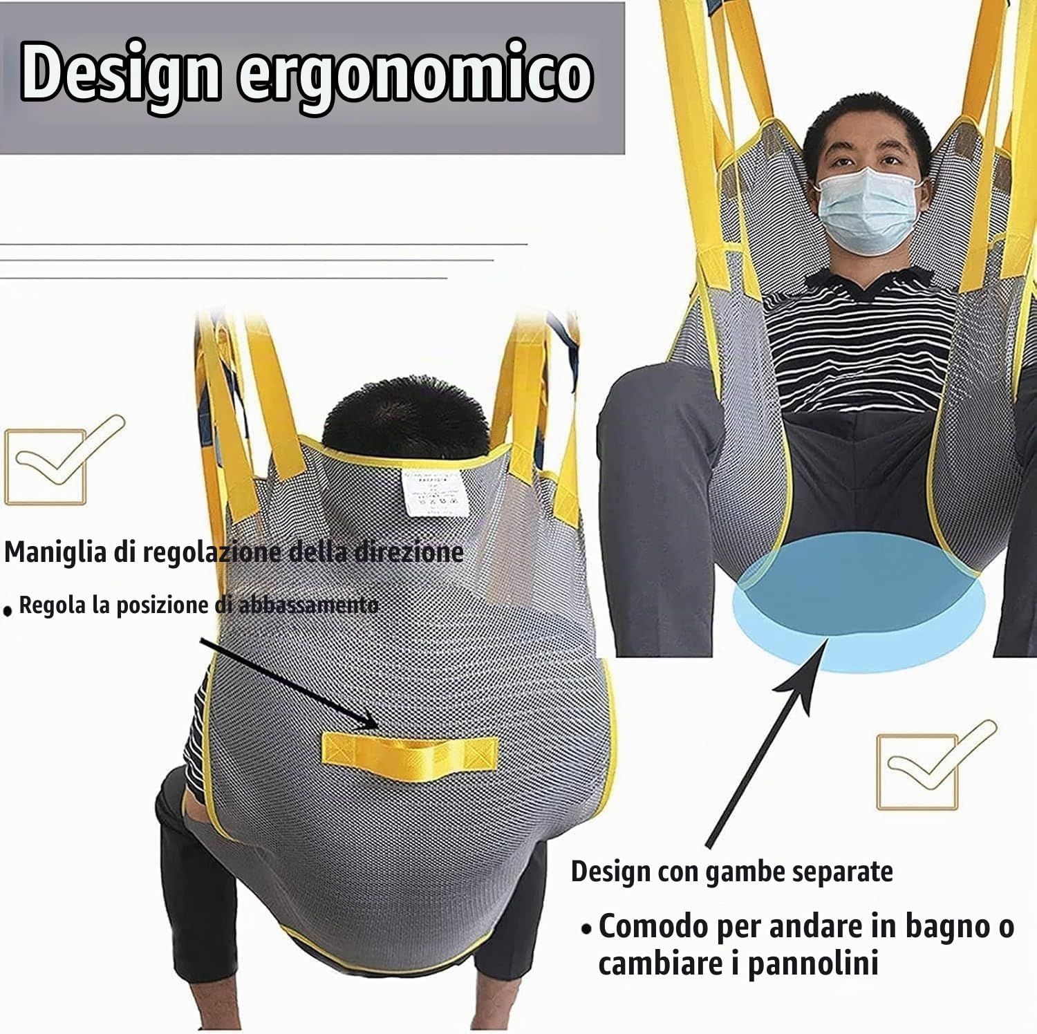 Imbracatura Universale per Sollevatore Pazienti, Cintura di Sicurezza per Trasferimento Anziani e Disabili, Materiale Traspirante e Resistente, Facile da Pulire