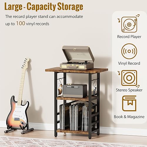 Miniatura 3 de Soporte para tocadiscos con escritorio extendido, mesa grande para tocadiscos con almacenamiento de vinilo, soporte giratorio con soporte para