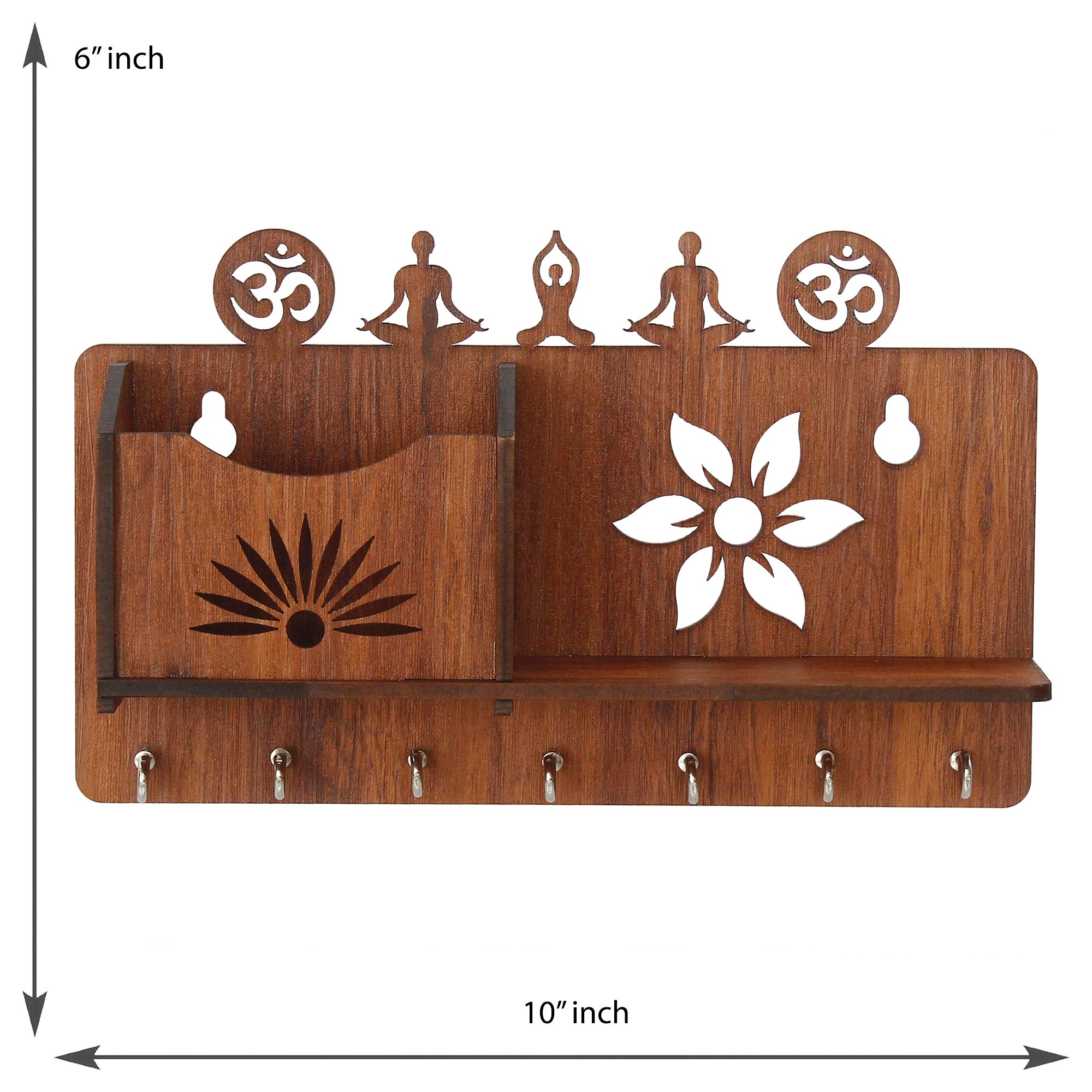 CAPIO ART Wooden Key Holder for Home Decor Stylish | Key Hangers for Wall | Decorative Key Stand for Wall | Key Chain Holder with Mobile Stand | 7 Hooks & Shelf, 10" By 6" | Office Key Holder | Brown 3