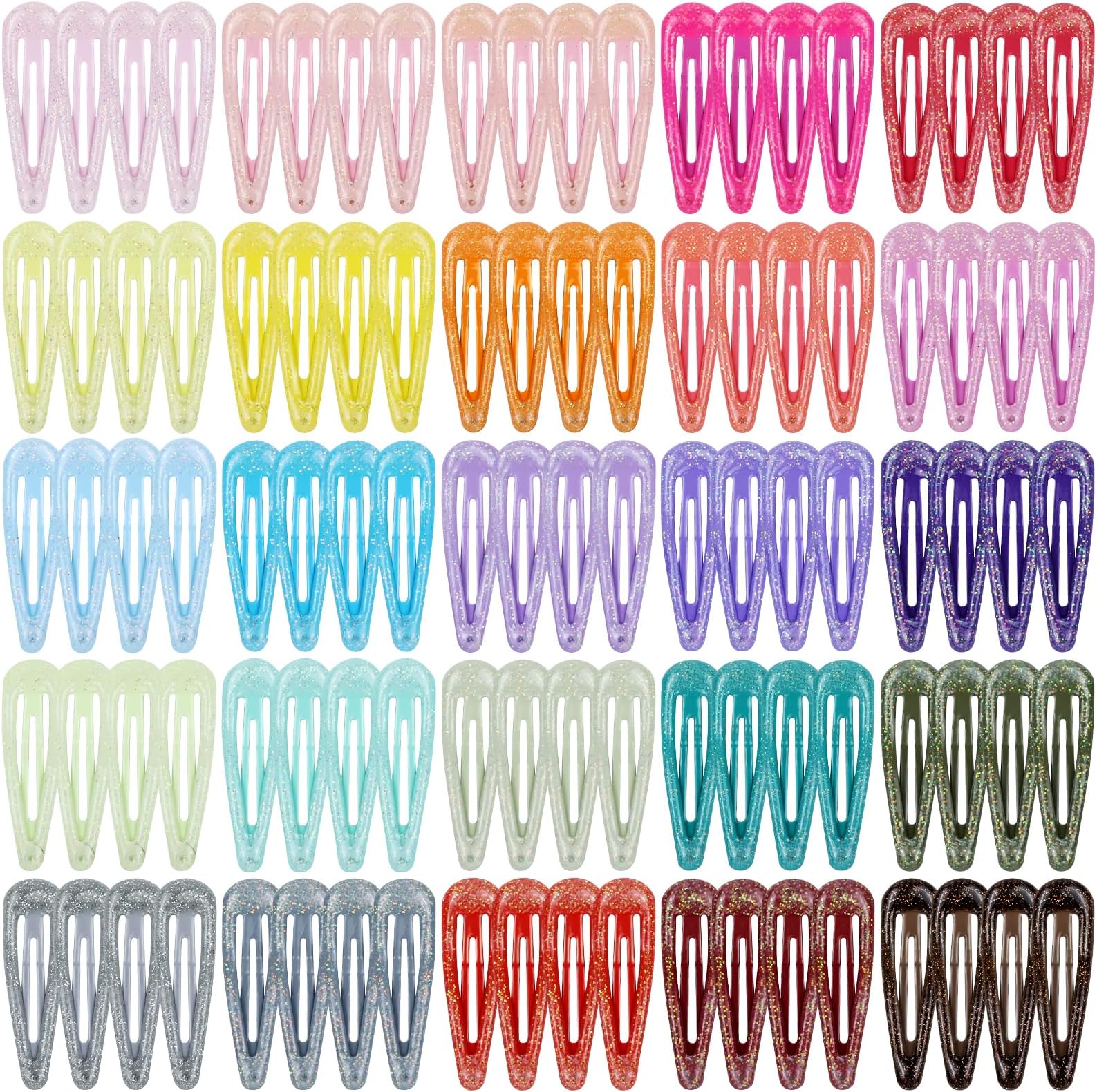 100pcs in 25 Candy Colors 5cm/2" Glitter Metal Snap Hair Clips Non-slip Hair Barrettes Bang Holders for Baby Girls Toddlers Kids Teens