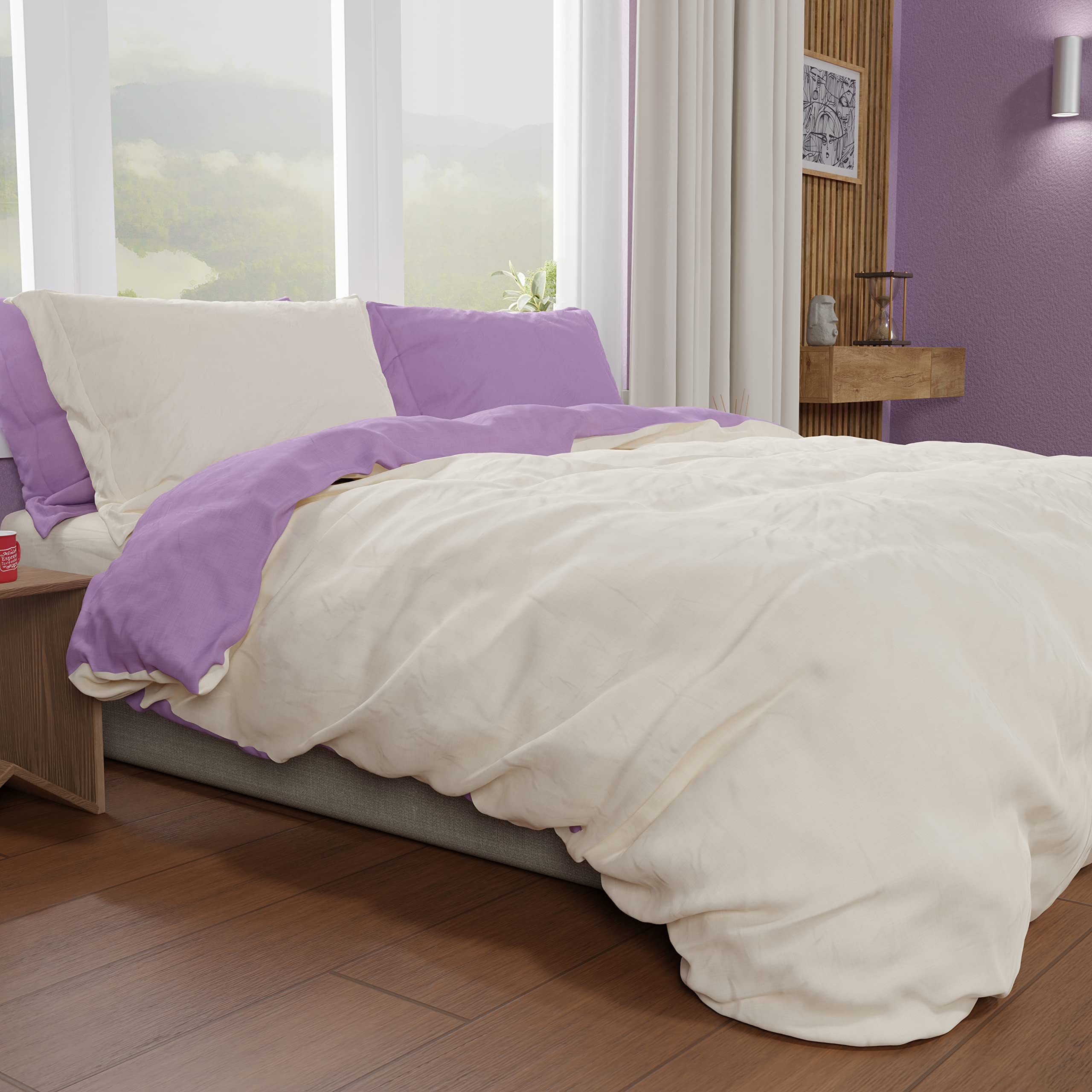 PETTI Artigiani Italiani - Double Duvet Cover, Duvet Cover and Pillowcases in Microfiber, Bicolor Lilac/Cream, 100% Made in Italy - Image 2