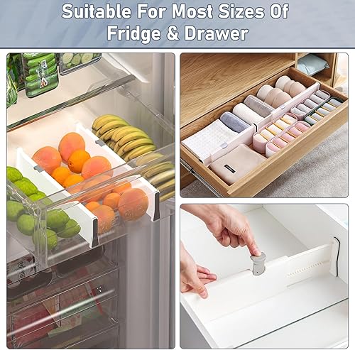 Miniatura 6 de Organizador de separadores de refrigerador, paquete de 4 unidades, divisor de cajón ajustable de 4 pulgadas de alto, separadores expandibles,