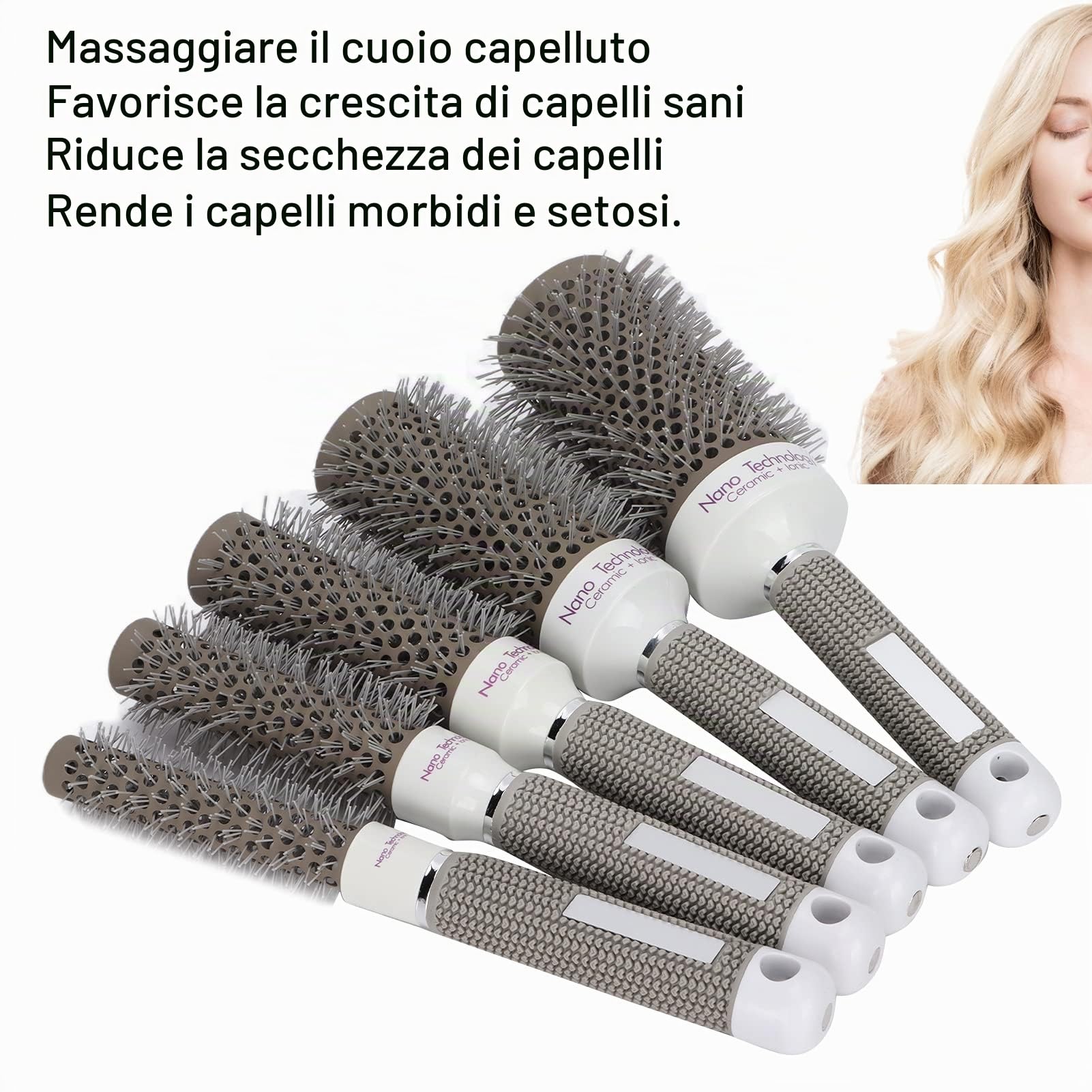 Set di 5 Spazzole Tonde, Pettine a Conduzione di Calore, Set di Strumenti per Parrucchieri per Arricciare L'asciugatura con il Phon, Spazzola Professionale per lo Styling dei Capelli, Set di Strumenti