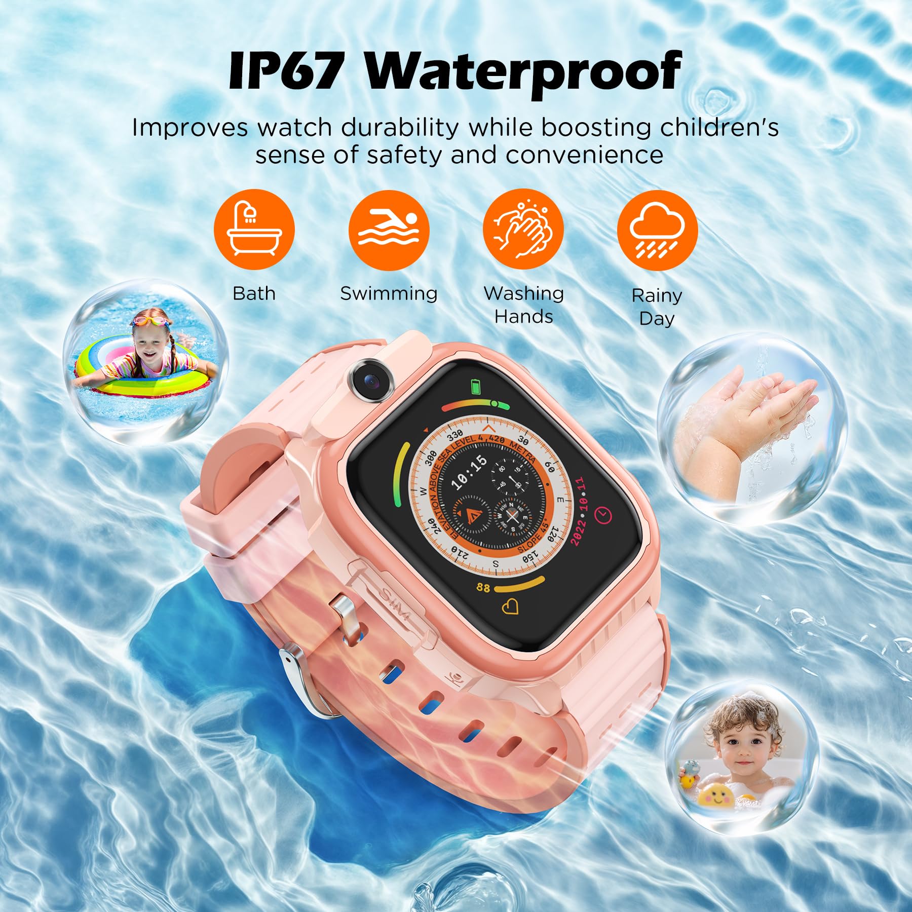 AstraMinds Orologio Smartwatch Bambini, 4G smartwatch bambini con GPS e telefono – IP67 impermeabile orologio per bambini per telefonare con WiFi, Videochiamata, SOS, Sveglia (K61Rosa)