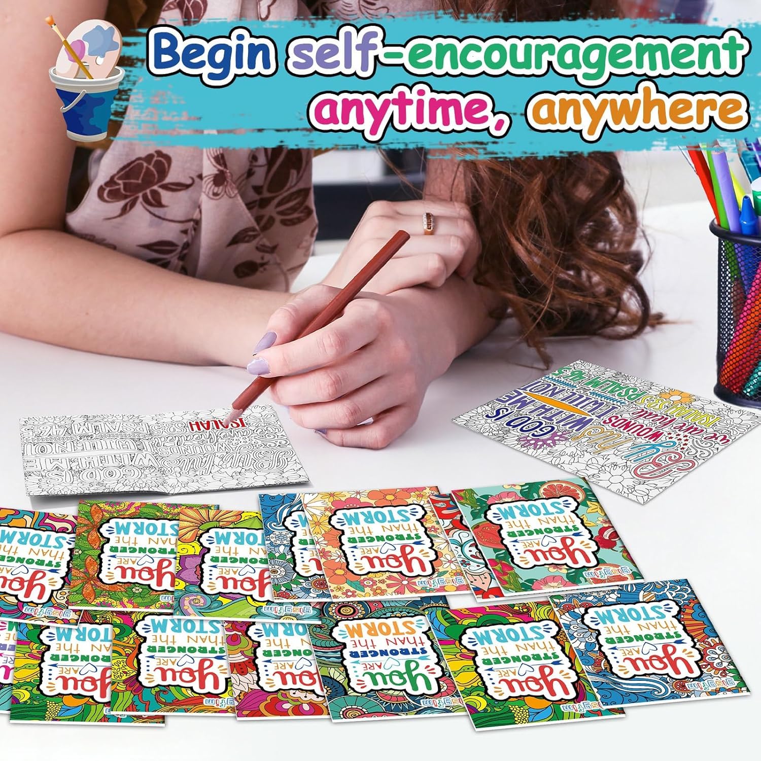 144Pcs Mini Inspirational Coloring Book for Adults Kids Bulk Activity Books with Positive Quote DIY Motivational Drawing with Flower Gifts Stress Relieving Holiday Party Favors Goodie Bag Filler Gifts