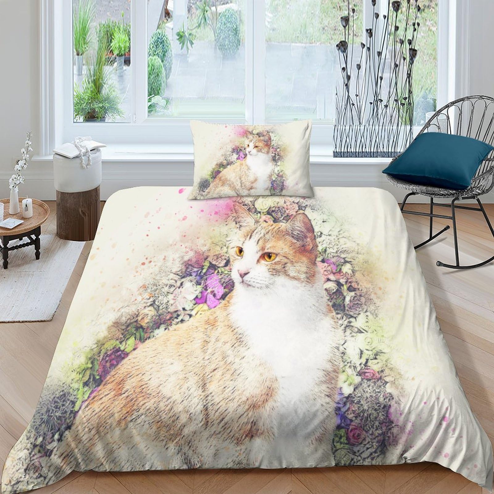 Housse de couette chat zippée pour lit simple facile à laver