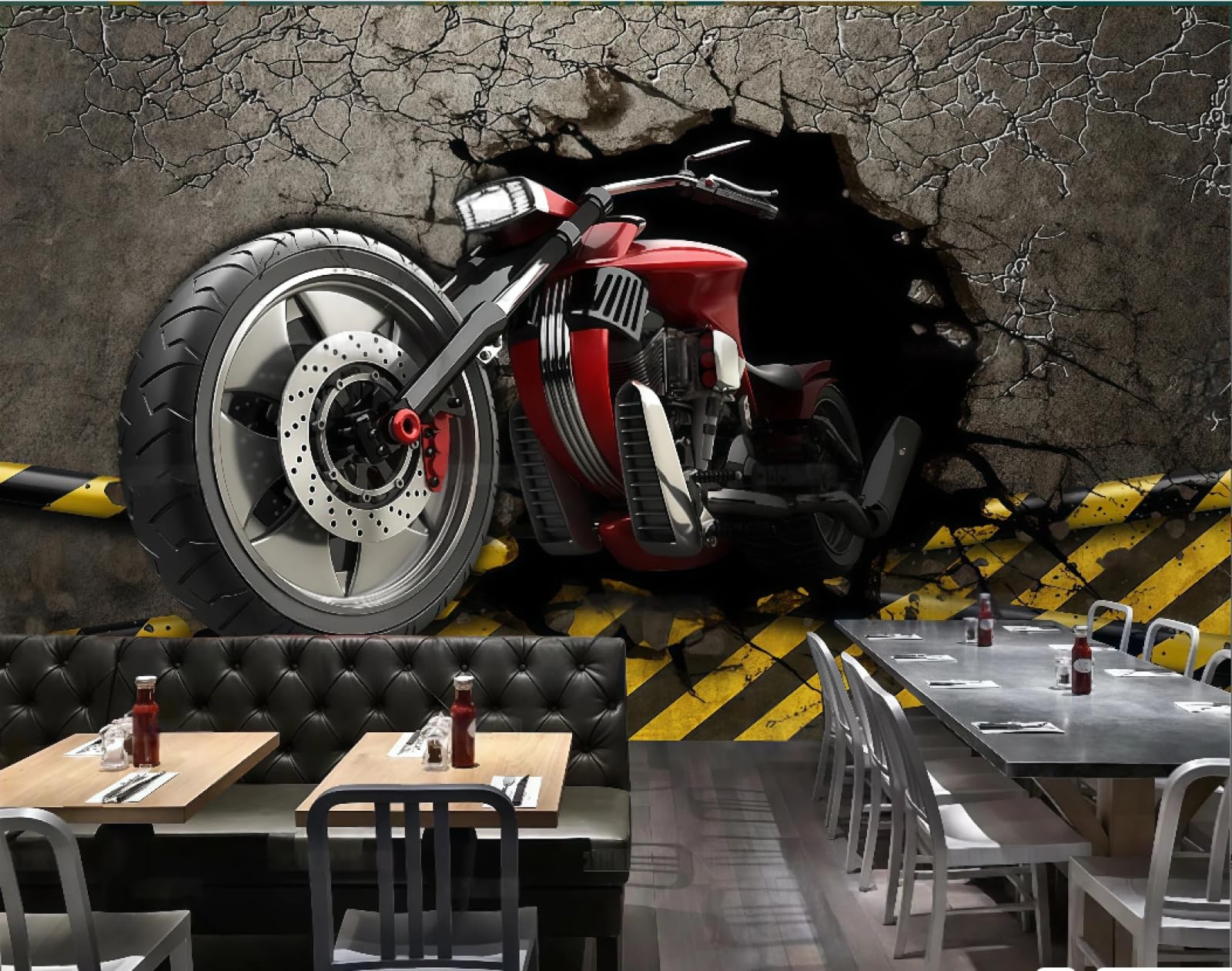 Xdoubao 3D Wallpaper Retro Nostalgic Cement Wall Personalized Three-Dimensional Motorcycle Bar Ktv Coffee Shop Background Mural Western Restaurant Wallpaper,,430X300cm
