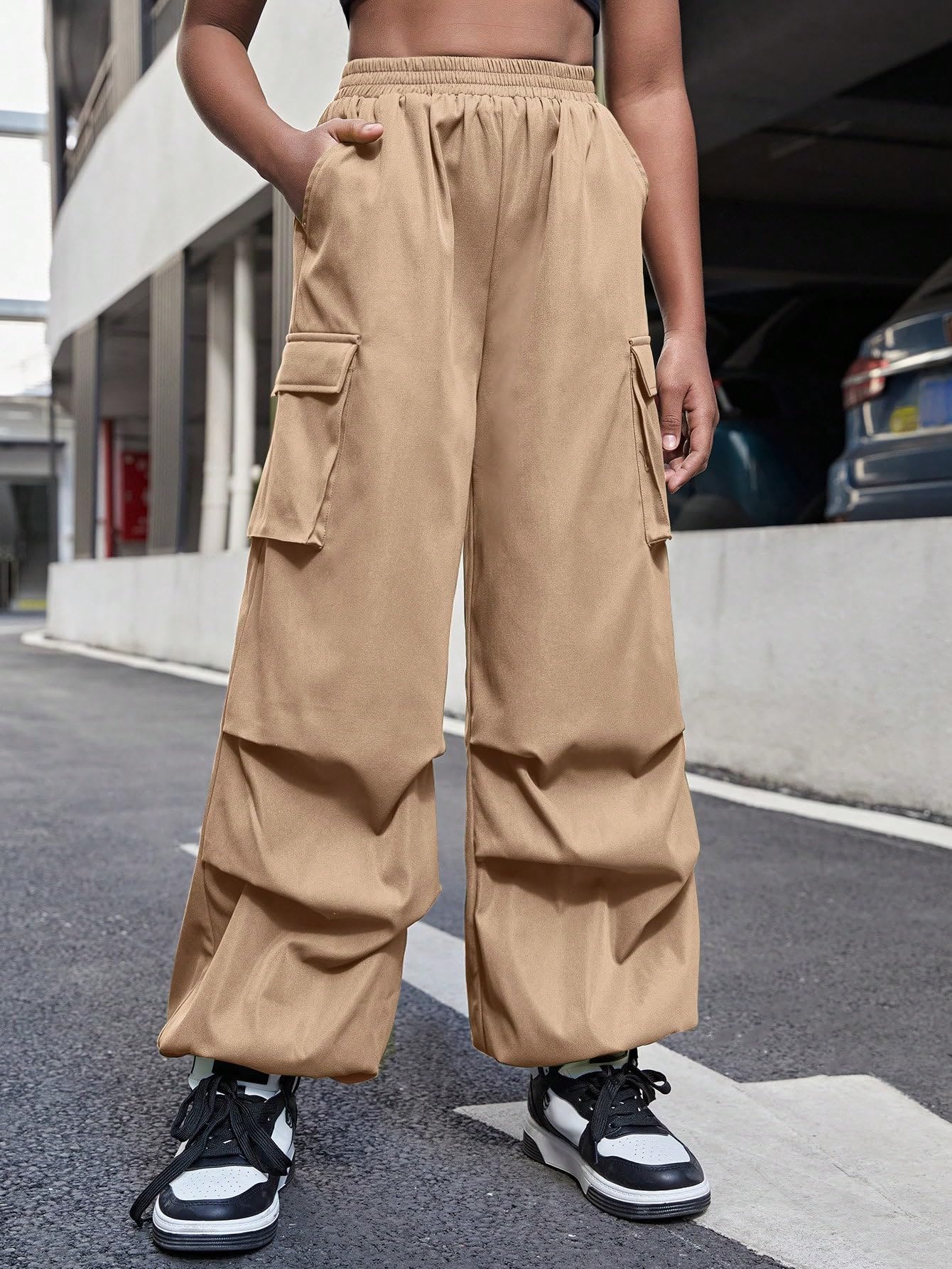 OYOANGLE Girl's Y2K Cargo Pants Elastic Waist Jogger Pants Trousers with Pocket