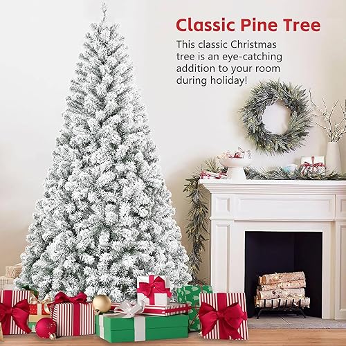 Miniatura 8 de Árbol de Navidad artificial flocado de 6 pies, árbol de Navidad blanco sin iluminación completo con ramas de PVC de alta calidad, aspecto nevado