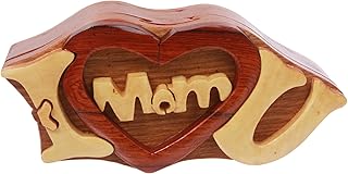 Handmade Wooden Jewelry Box | Intarsia TRICK SECRET I love you Mom Puzzle Box, One Size