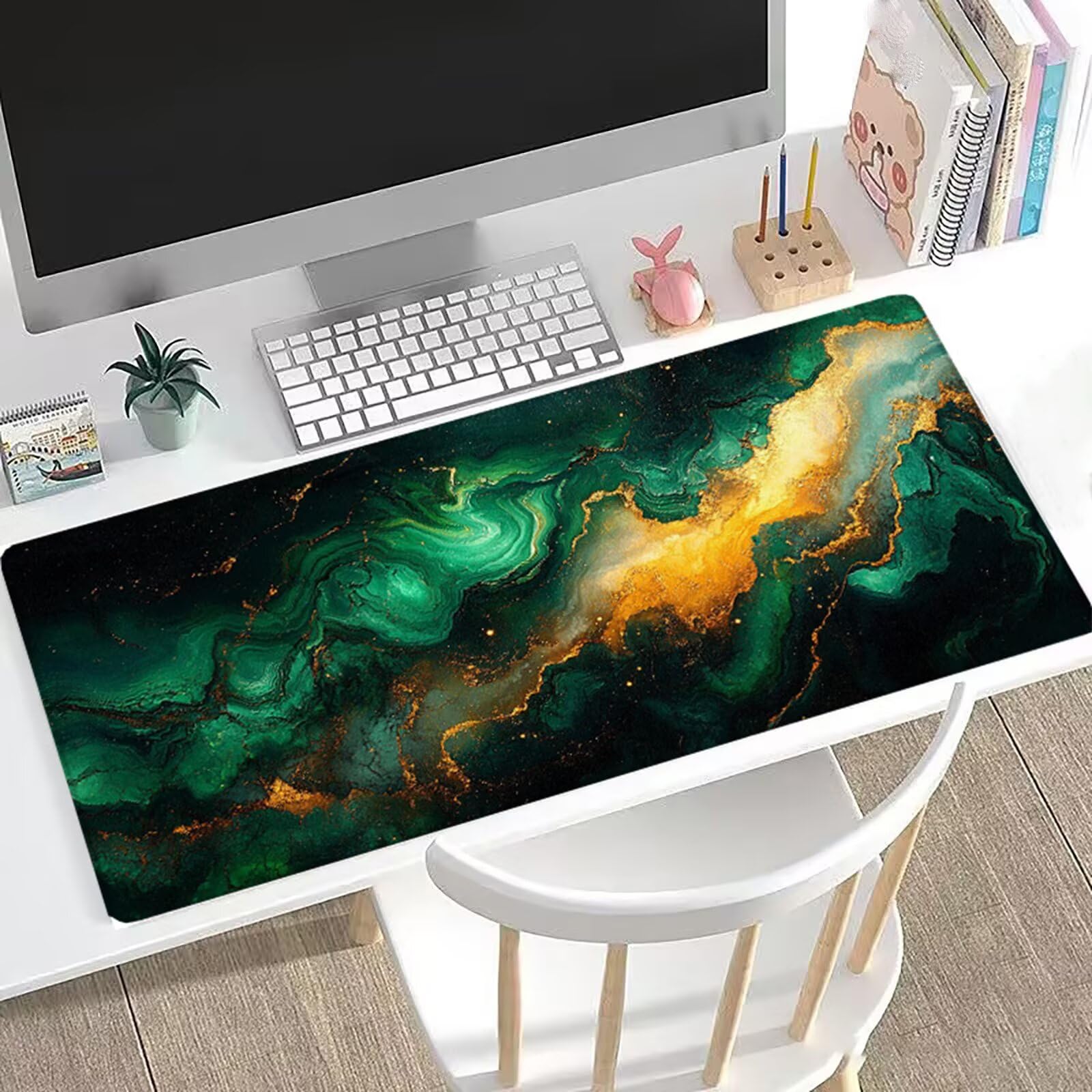 Gamingowa podkładka pod mysz, zielona, XXL, 120 x 60 cm, abstrakcyjna podkładka na biurko, zoptymalizowana precyzja i prędkość, z gumowaną antypoślizgową podstawą, mata na biurko dla graczy