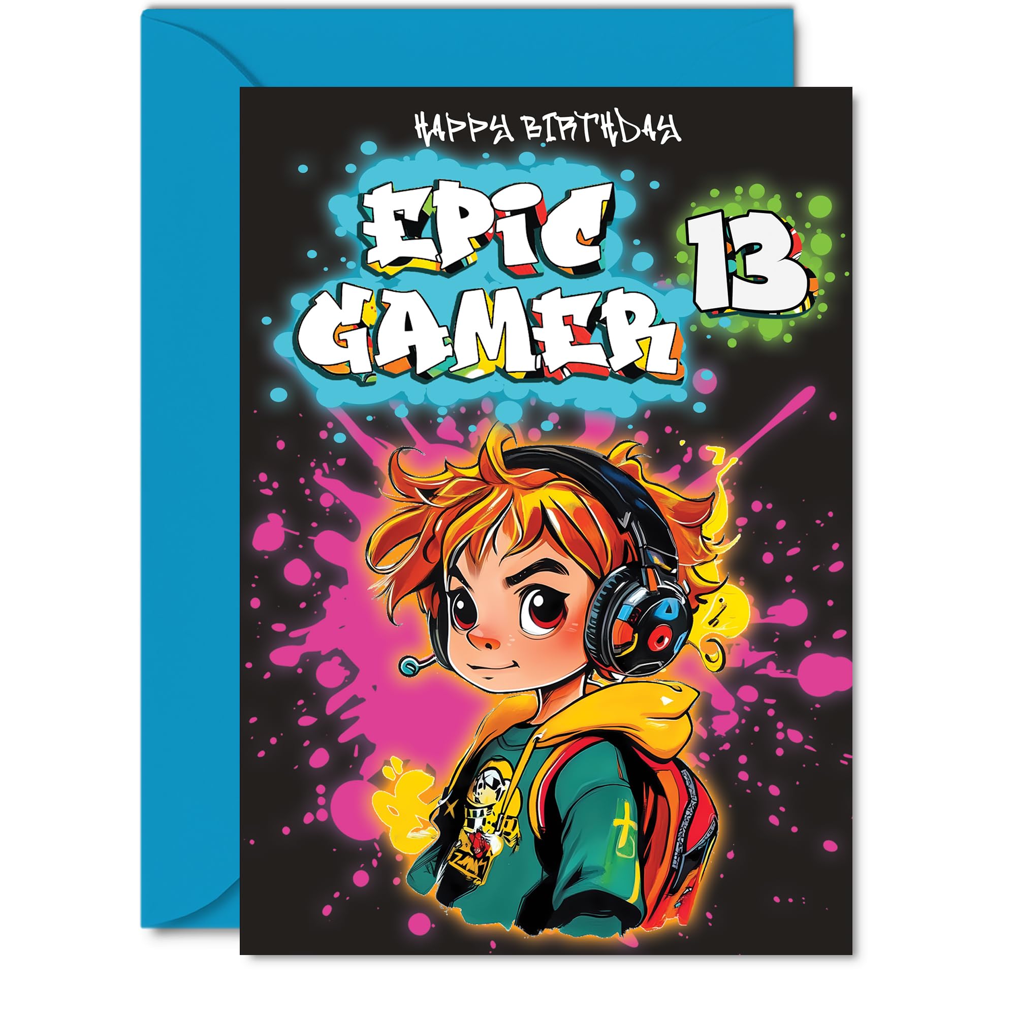 13th Birthday Card boys - Epic Gamer boy - Happy Birthday Card for 13 Year Old boy Kids, 5x7 Inch Thirteen Thirteenth Bday Video Game Gaming Greeting Cards