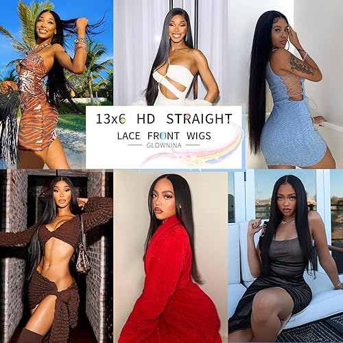 Miniatura 6 de GLOWNINA Pelucas de cabello humano con encaje frontal de 30 pulgadas pre desplumadas para mujer, cabello humano densidad del 180%, HD transparente