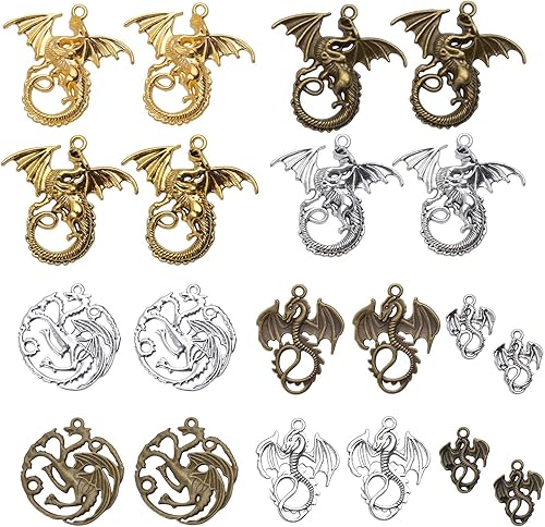 Miniatura 4 de Colgante de dragón volador, 20 piezas surtidas de suministros de manualidades, dijes de dragón antiguo, cuentas de aleación, 10 estilos para hacer