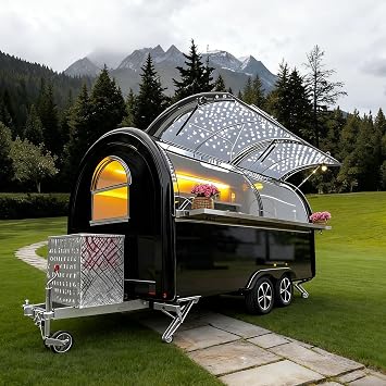 Portable Ice Cream Push Cart & Coffee Station Mobile Vending Cart for Street Food, Easy to Move with Wheels, Mobile Food Truck Camp Truck, Outdoor Catering Container Restaurant Small Food Trailer