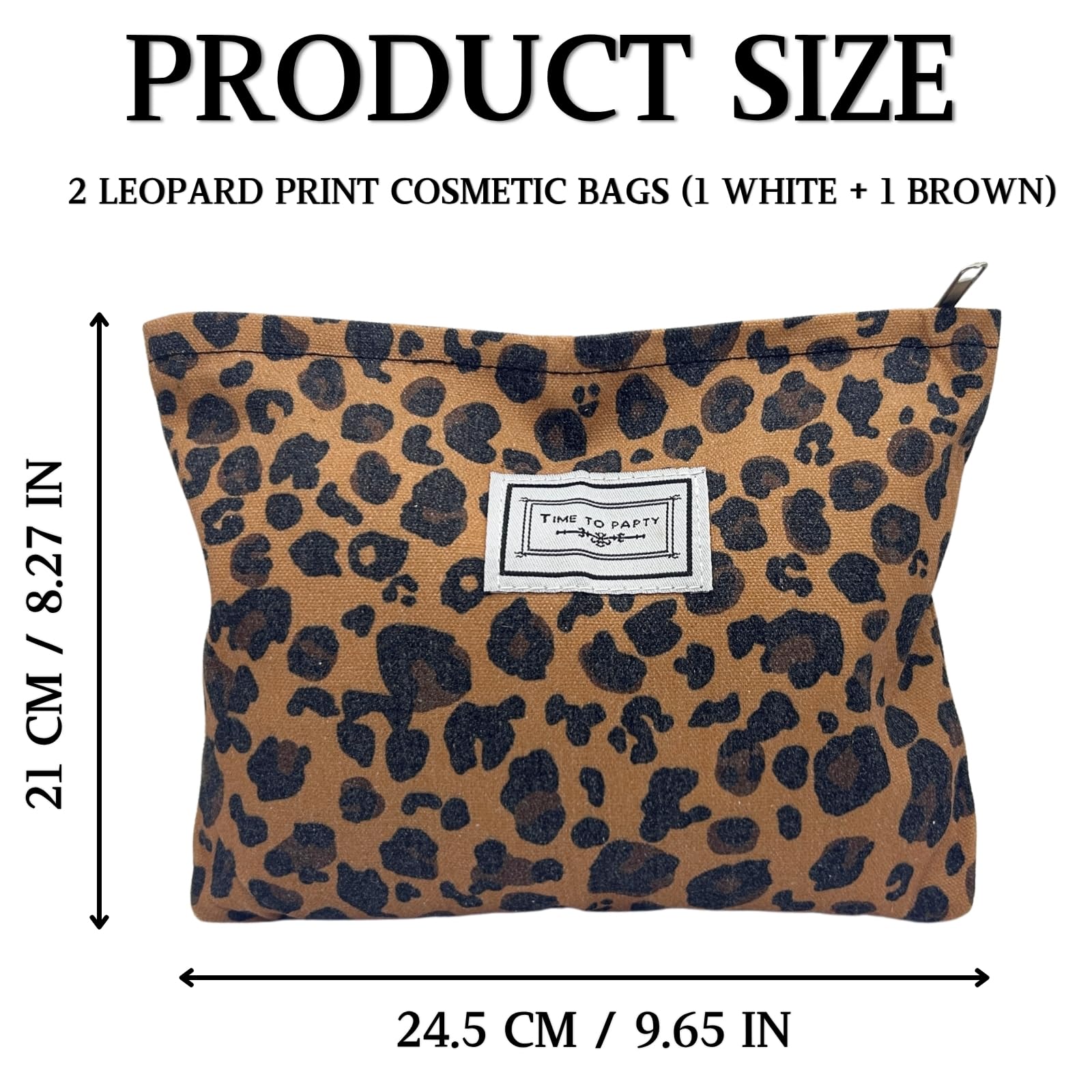 KEYRI 2 Pcs Makeup Pouch Canvas Leopard Cosmetic Pouch Storage Zipper Multifunctional Cosmetic Handy Pursefor Daily Use Purse Portable Travel Toiletry WashBag for Women Girls (Leopard) - Image 2