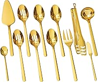 Vista 7 de KINGSTONE Juego de utensilios de servir para anfitriona grande, 18/10 de acero inoxidable resistente cucharas de servir de 10 pulgadas, cucharas