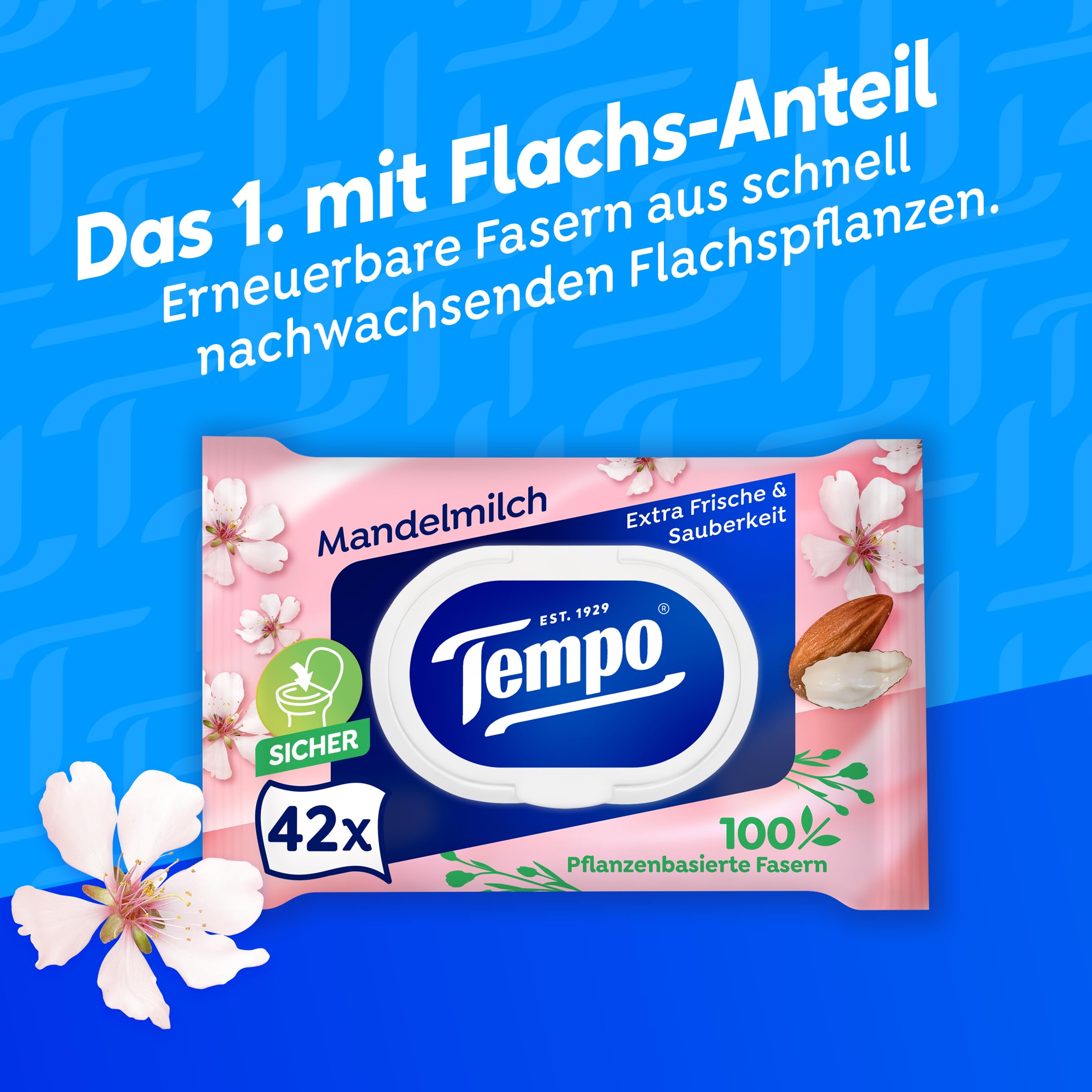 Tempo Toilettenpapier Feucht Mandelmilch & Panthenol, 16er Pack (8 x 2 x 42 Stück)