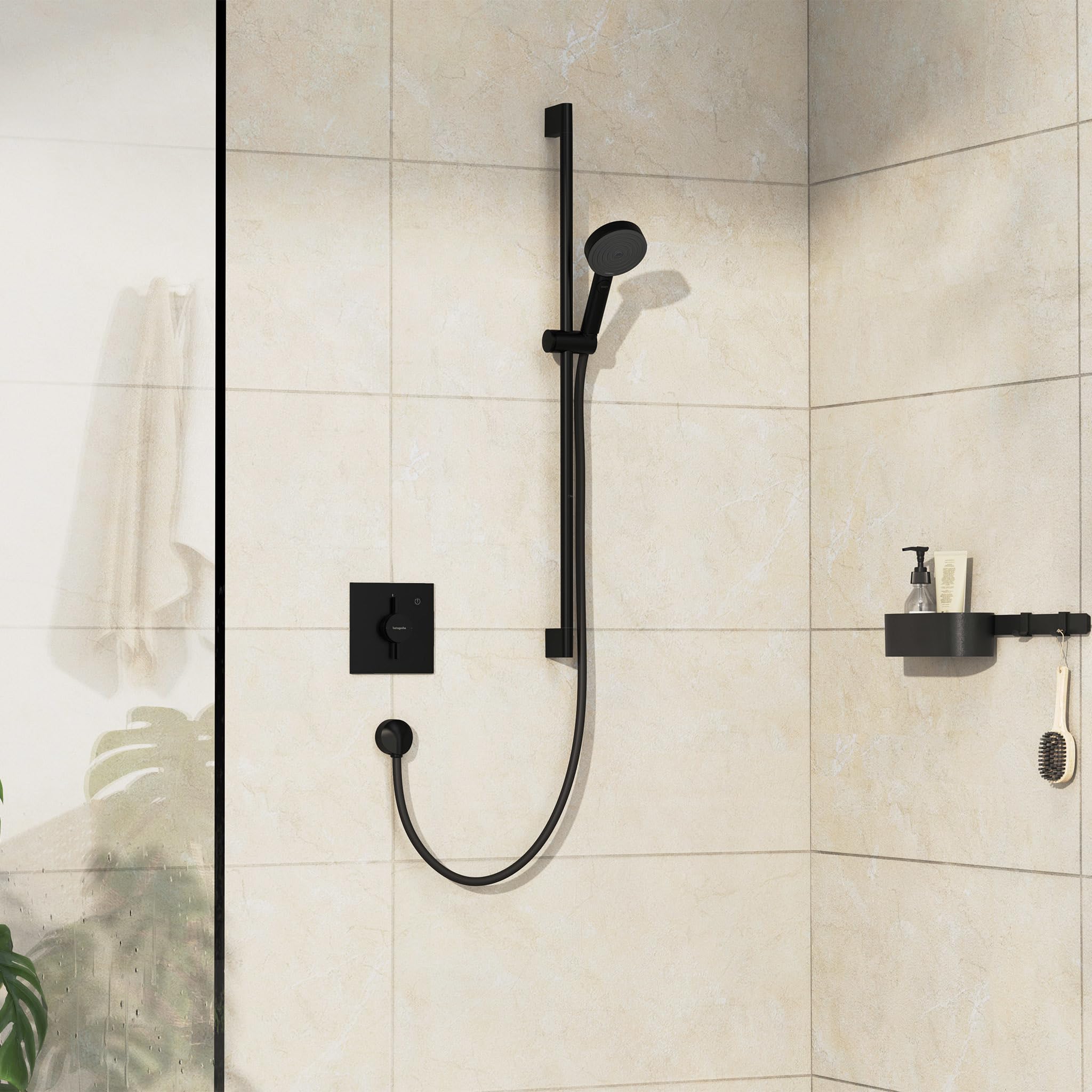 hansgrohe DuoTurn E - Mitigeur de douche encastré, Robinet douche carré 1 sortie, Mitigeur monocommande pour iBox universal 2, Noir mat, 75617670