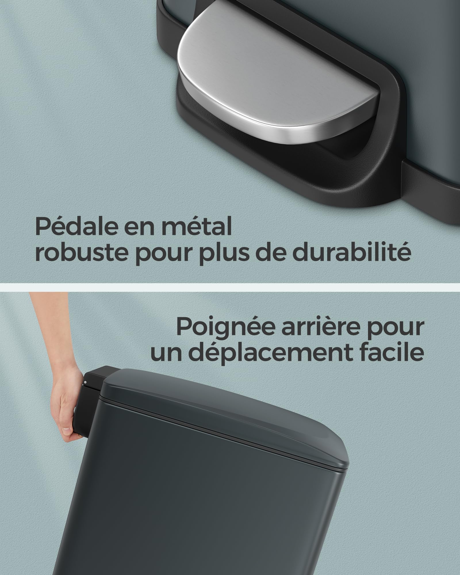 SONGMICS Poubelle de Cuisine 48L, Poubelle à Pédale, Acier, Gris Anthracite