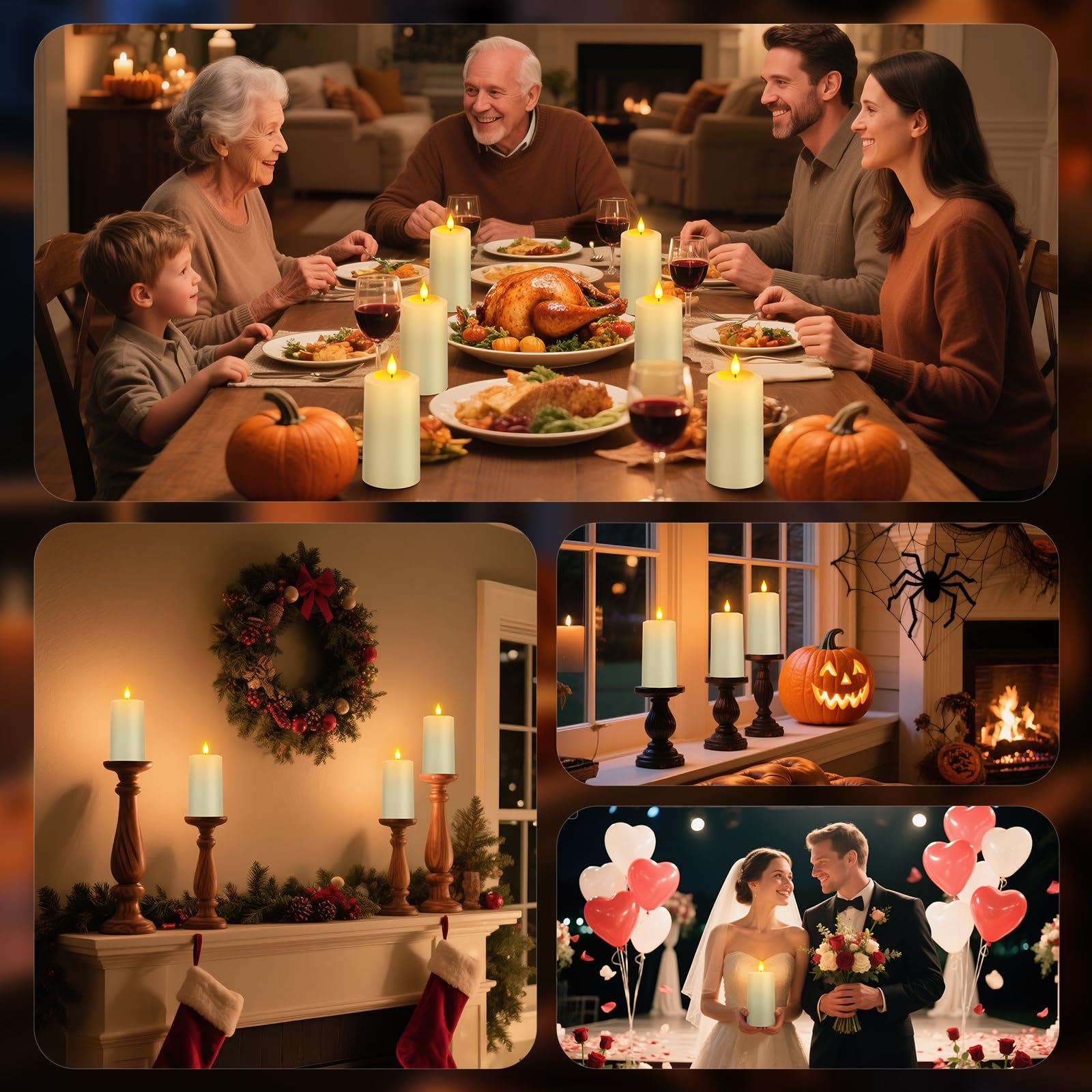 PChero Candele ricaricabili con telecomando, confezione da 4 candele elettriche a LED tremolanti senza fiamma, con design spento, per decorare la casa, la stanza, Halloween, Natale, decorazioni da