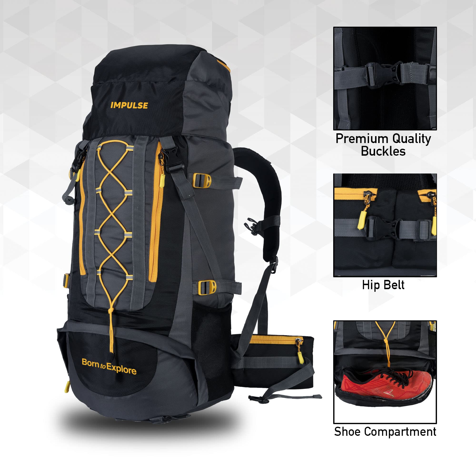 Impulse Loops 6 Compartment Rucksack Bags 75 Litres Travel Bag For Men Tourist Bag For Travel Backpack For Hiking Trekking Bag For Men Camping With 1 Year Warranty(Black) 1