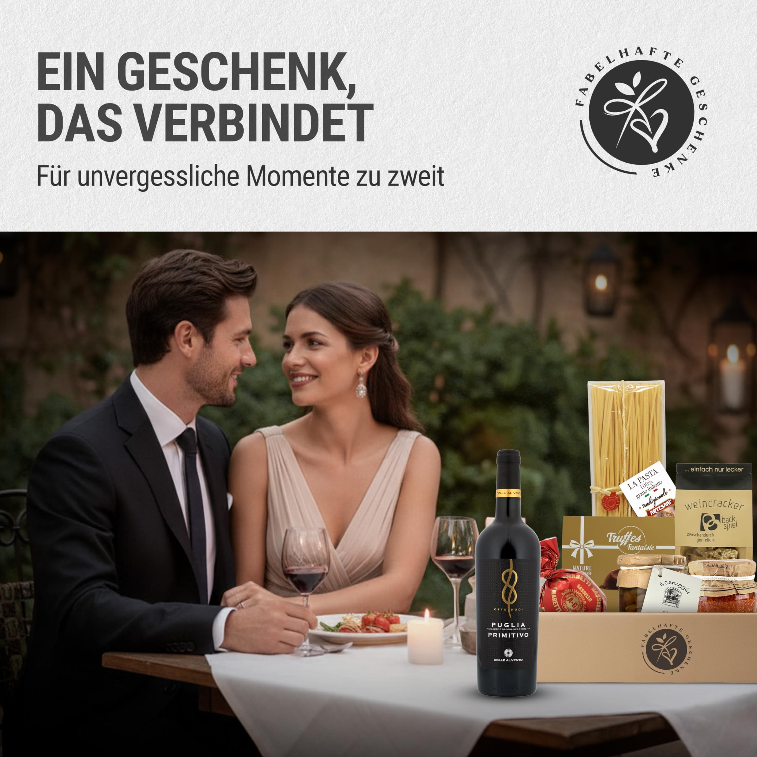 Präsentkorb Kulinarik Italien gefüllt mit trockenem Rotwein und italienischen Spezialitäten | Geschenkkorb für Männer & Frauen | mit " Herzlichen Glückwunsch" Banderole