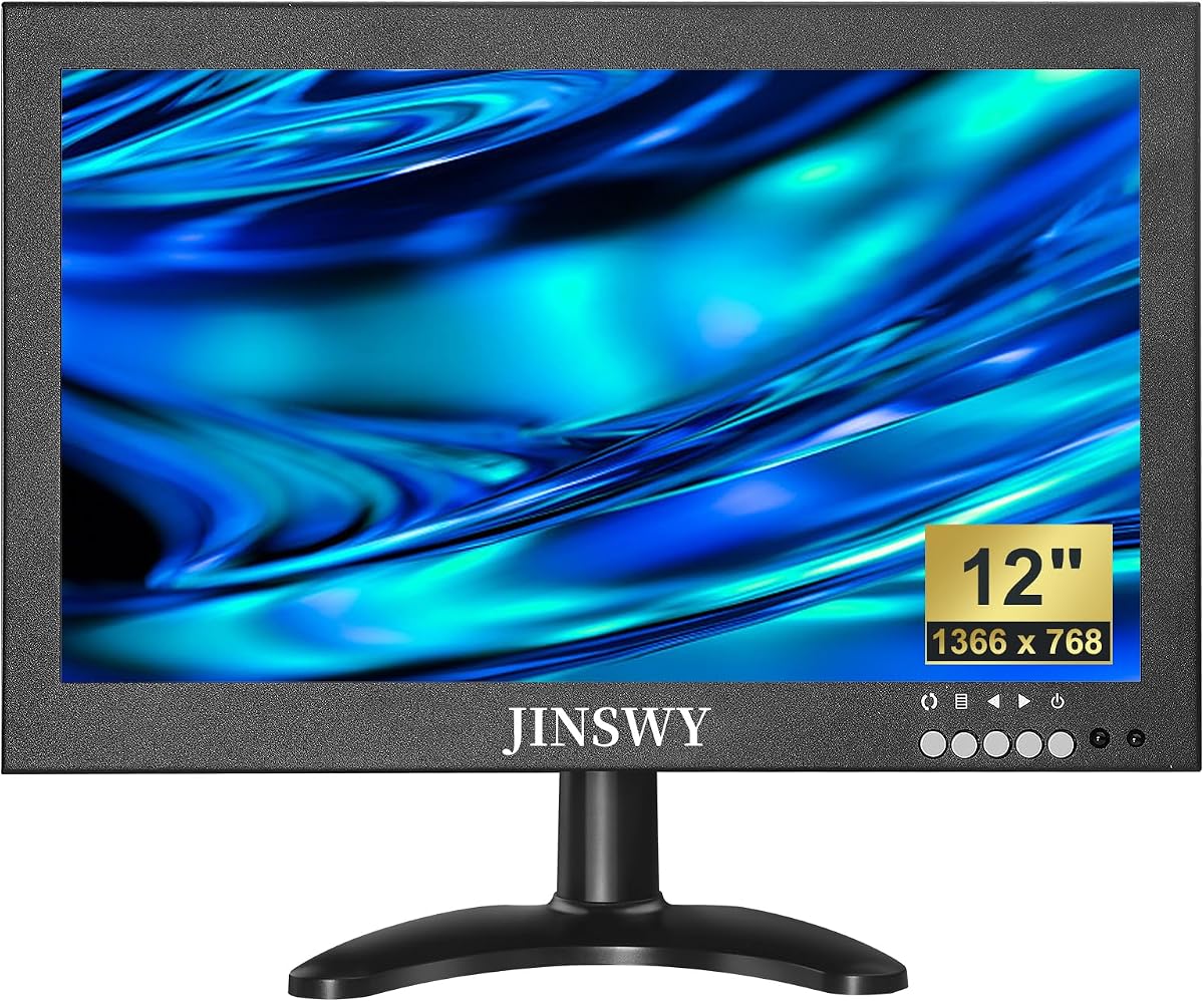 Mini monitor de seguridad de 12", pantalla de metal IPS 1366x768, entrada HDMI/VGA/AV/BNC/USB, altavoces integrados y control remoto, monitor pequeño para sistemas de seguridad y vigilancia CCTV