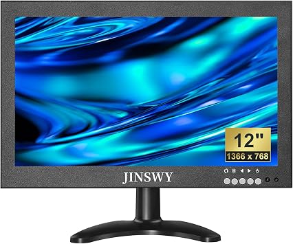 12" Mini Security Monitor, IPS 1366x768 Metal Screen, HDMI/VGA/AV/BNC/USB Input, Built-in Speakers & Remote, Small Monitor for CCTV Surveillance and Security Systems