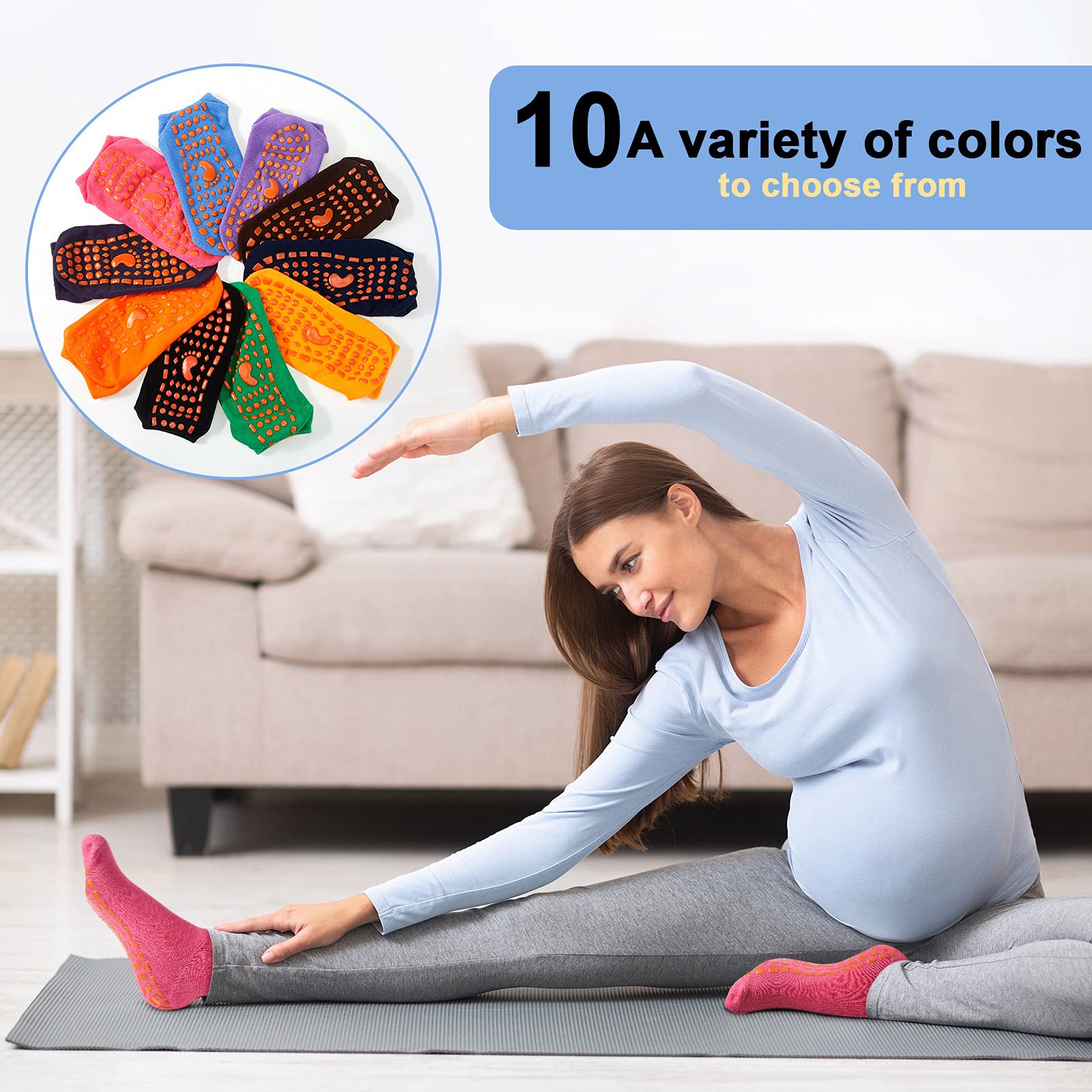 SATINIOR 30 Paar rutschfeste Socken Yoga-Socken mit Griffen, bunt, weich, Sportsocken für Damen und Herren, Yoga, Pilates, Barre, 10 Farben, Fußabdruck-Stil, Large