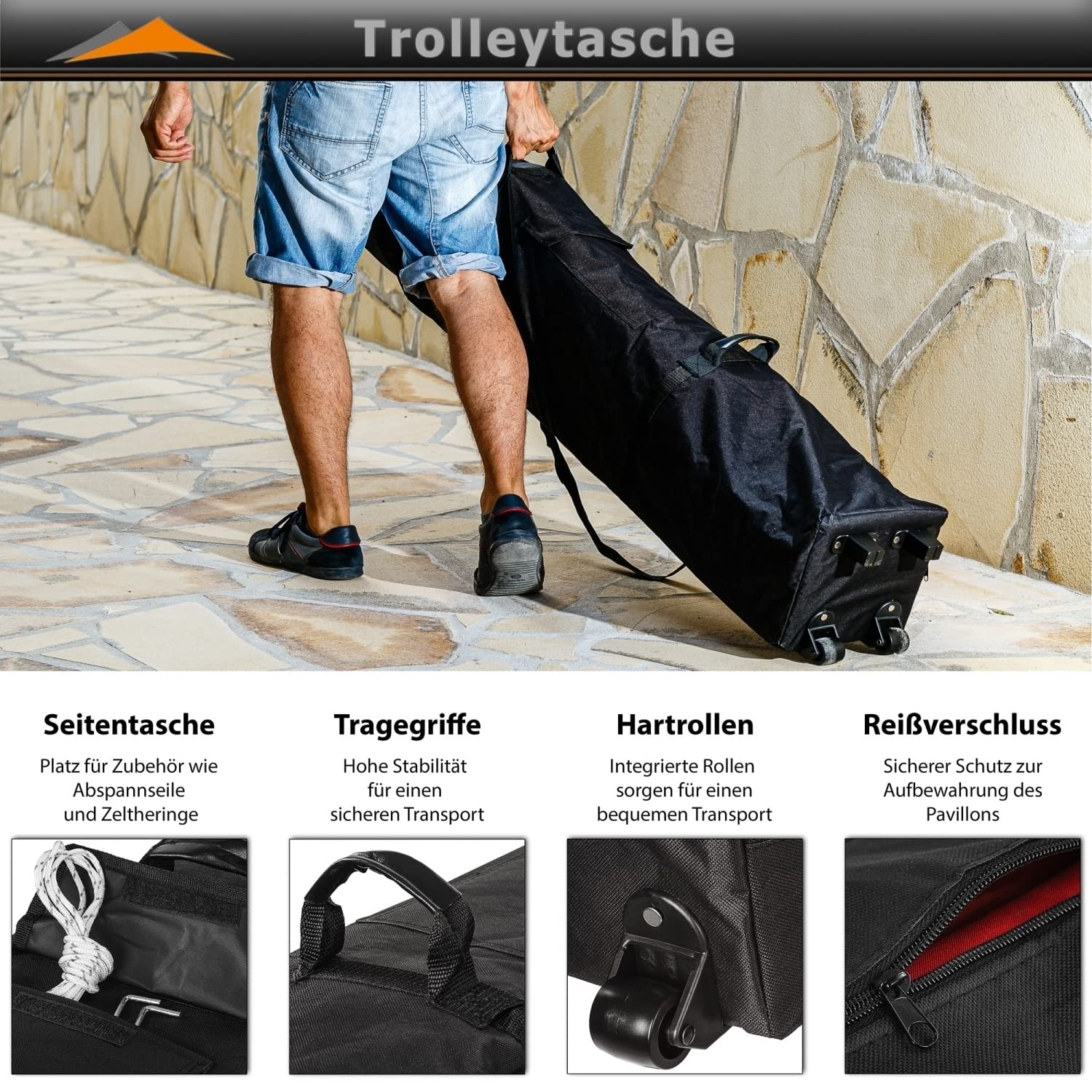 INSTENT Alu-Pavillon 3 x 3 m Pro wasserdicht UV Schutz 50+, urban mit 4 Seitenteilen