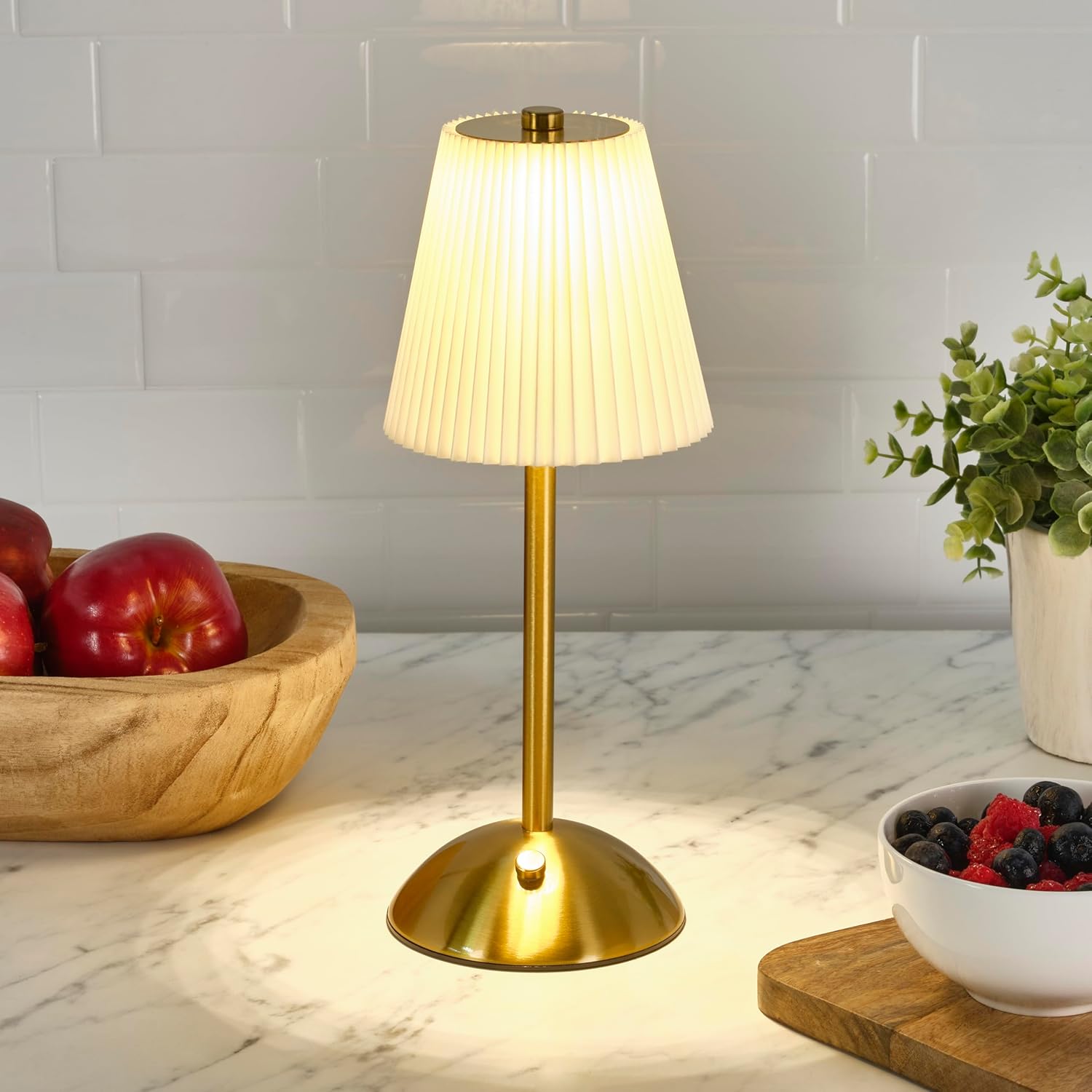 Elements 11.6-Inch Gold Rechargeable LED Table Lamp - Touch Control with 3 Light Colors, Stepless Dimming, Metal Construction, 1200mAh Battery, USB-C Charging, Perfect for Home Office and Living Room