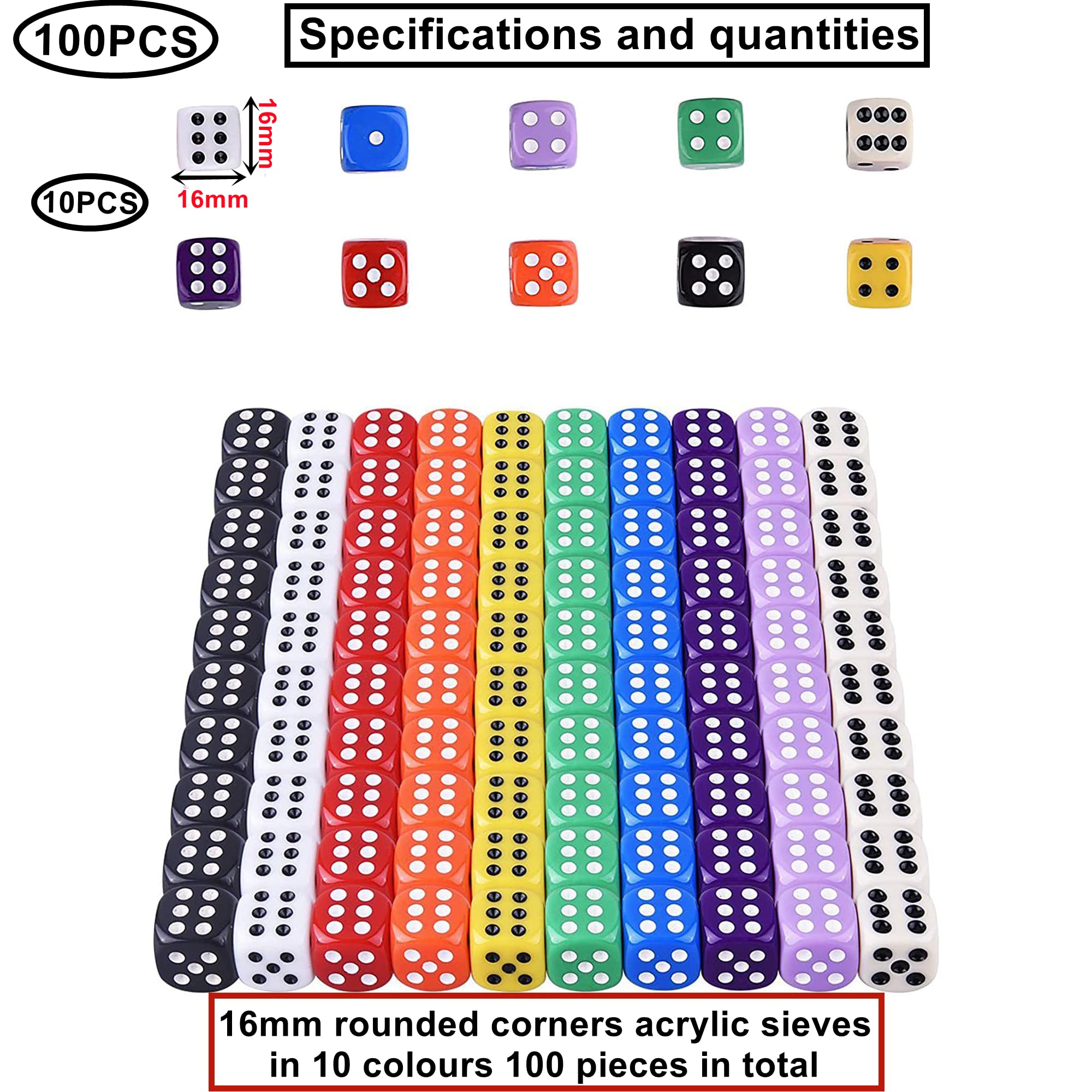Ensemble De Dés De Jeu 20 Pcs 16MM, Dés à 6 Côtés Pour Coins Arrondis Pour Jouer à Des Jeux Comme Tenzi, Farkle, Yahtzee, Dés De Chiffres Pour Jeu De Société, Fête