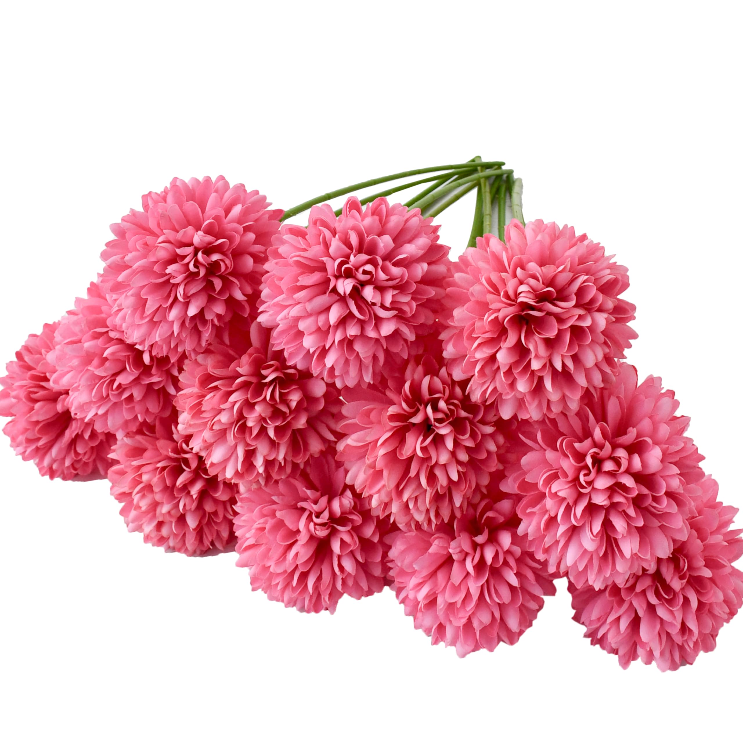 ONLY ART 12pcs Hot Pink Flowers Silk Ball Chrysanthemum Artificial Flowers 12.5" for Home Kitchen Wedding Party Decorations New Year and Valentine's Day